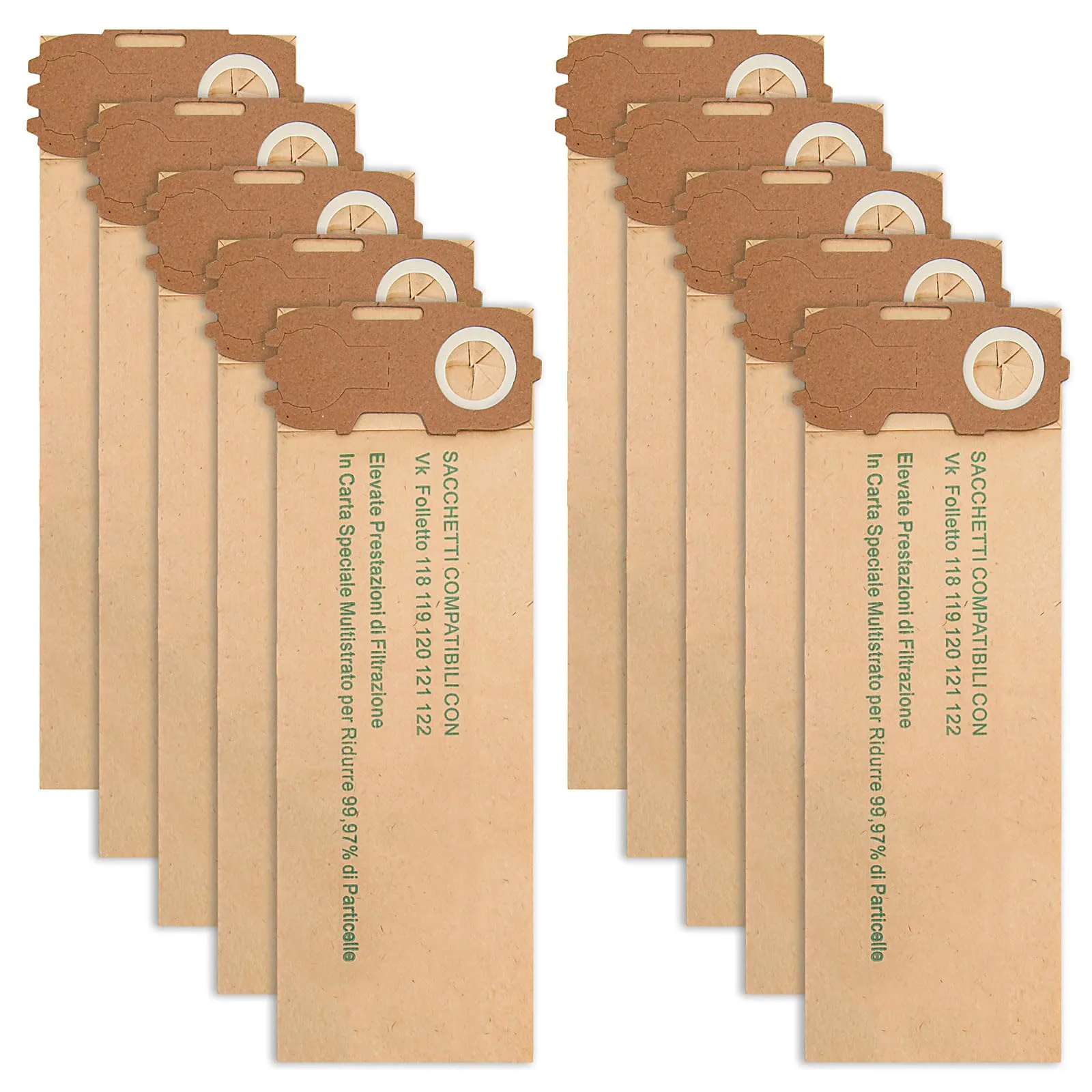 10 Sacchetti Filtro per Folletto VK 118, VK 119, VK 120, VK 121, VK 122