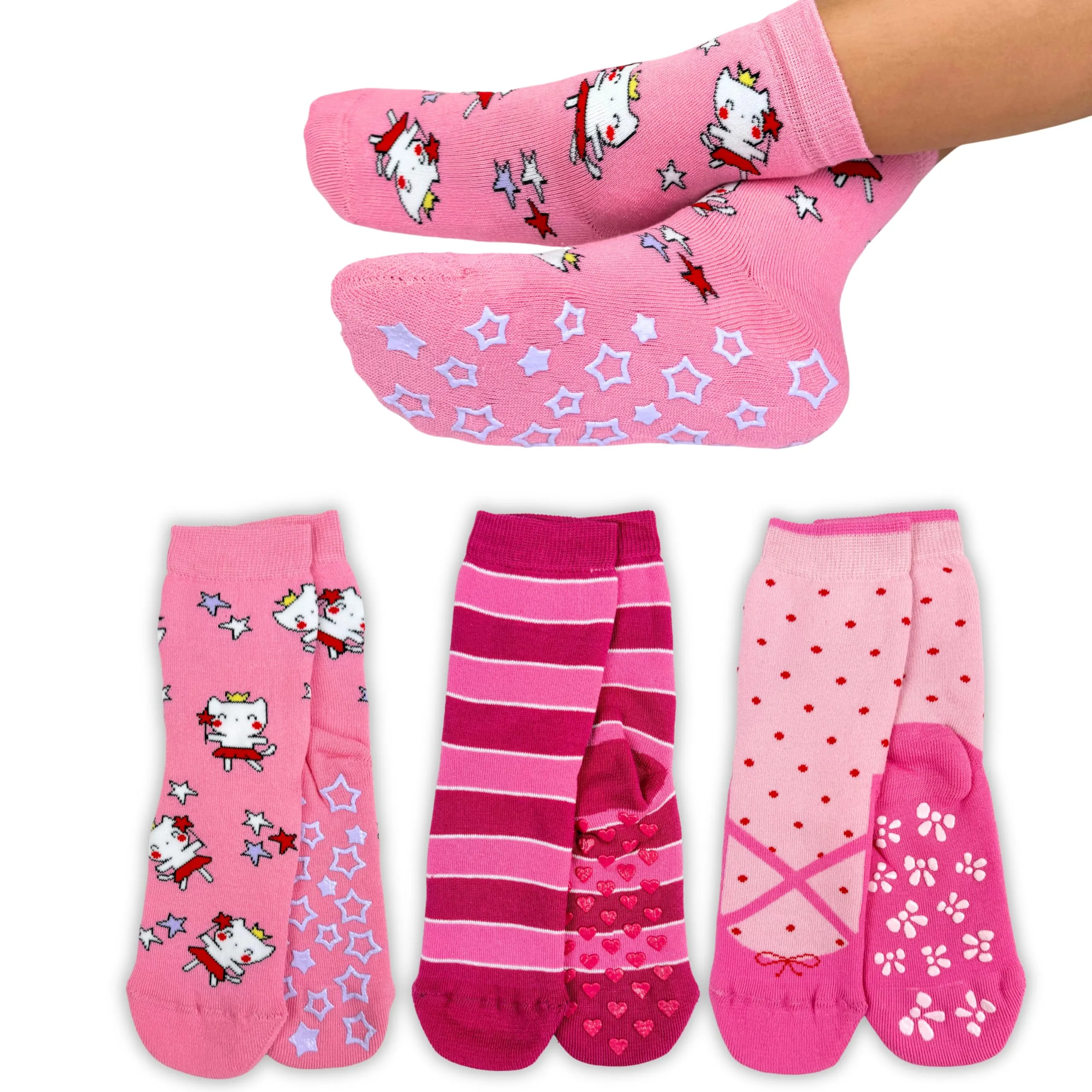 LEON D'ORO Calzini Bambina Antiscivolo Cotone 3 Paia - Made in Italy