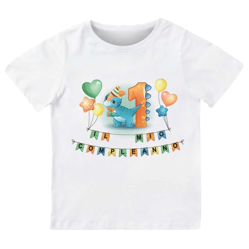 T-shirt Primo Compleanno Dinosauro - Bianco (1/2 Anni)