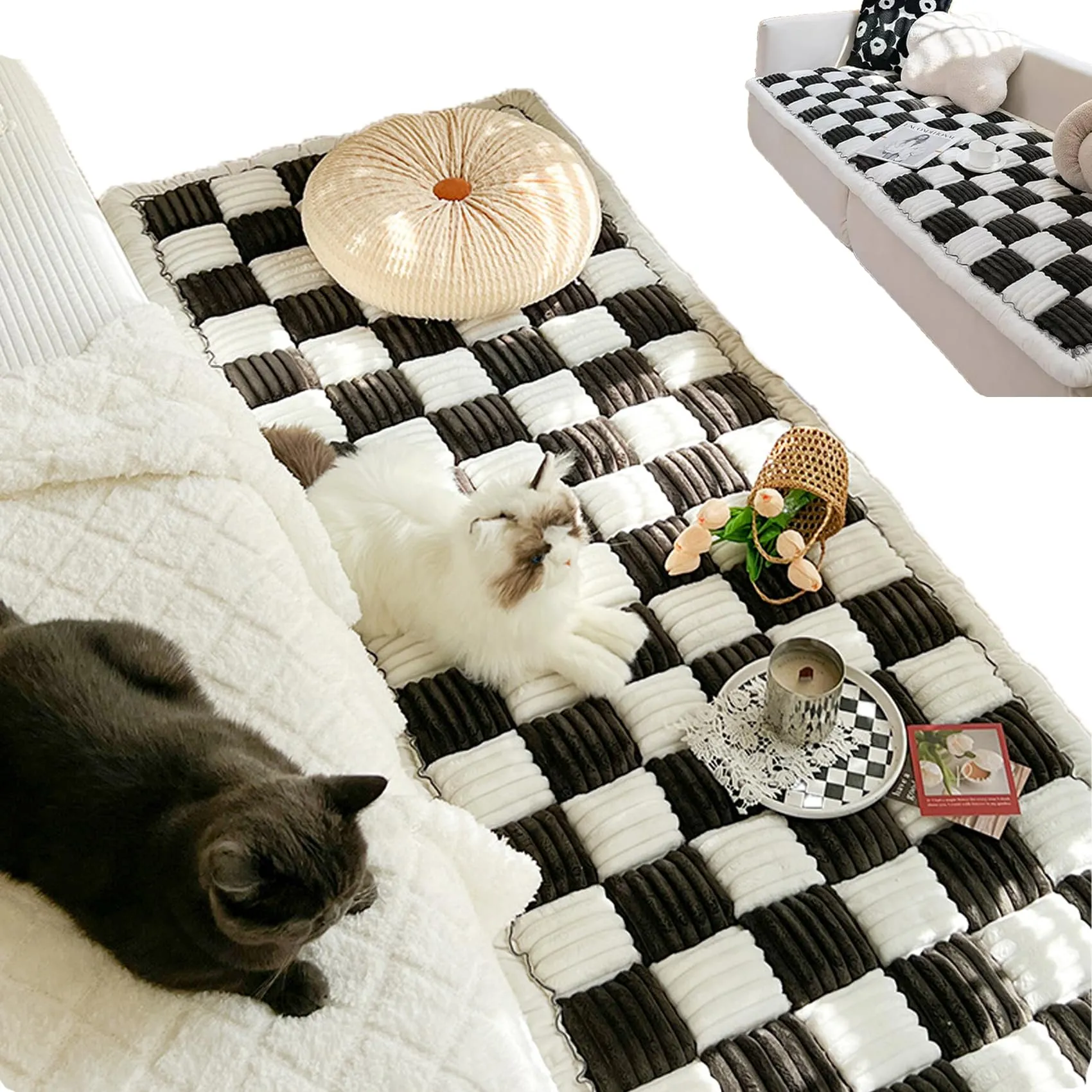 FUYAO Coperchio di Divano Fuzzy Divertente Color Crema a Quadrato