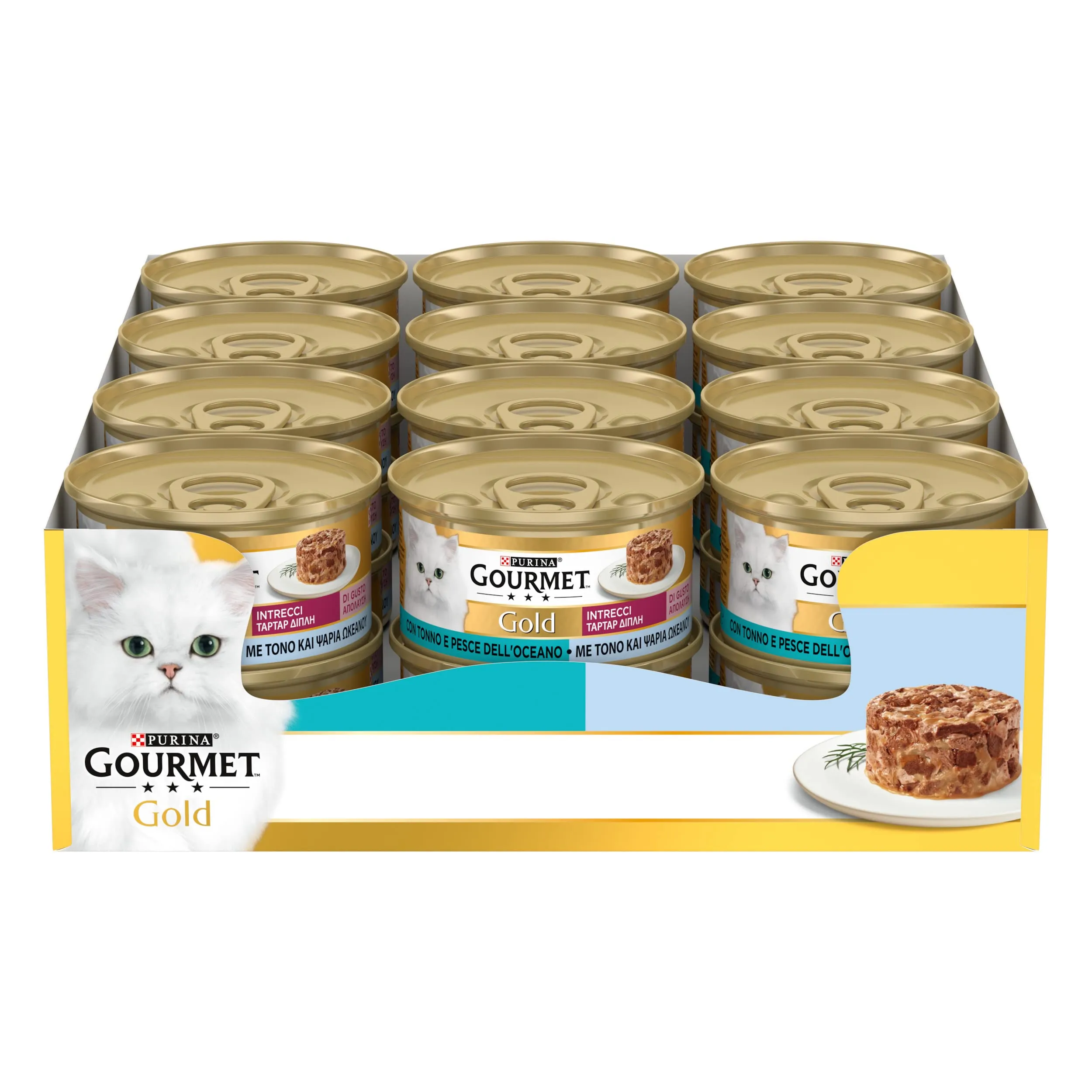 Gourmet Gold Intrecci di Gusto Cibo Umido per Gatti Adulti - Tonno e Pesce dell'Oceano - 24 Lattine da 85g