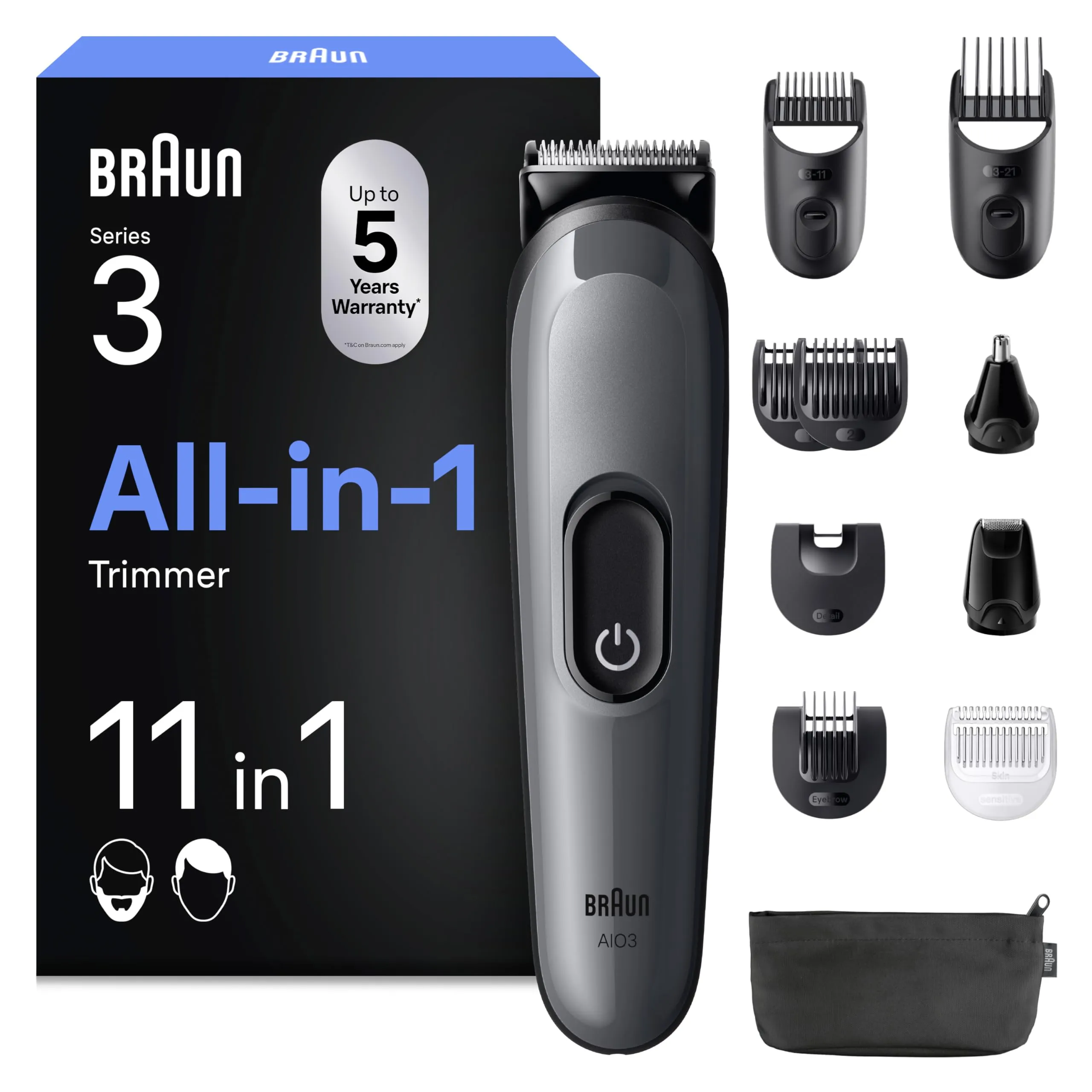 Braun All-In-One Series 3 AIO3565: Rifinitore Multifunzione 11-in-1 per Barba, Capelli e Corpo