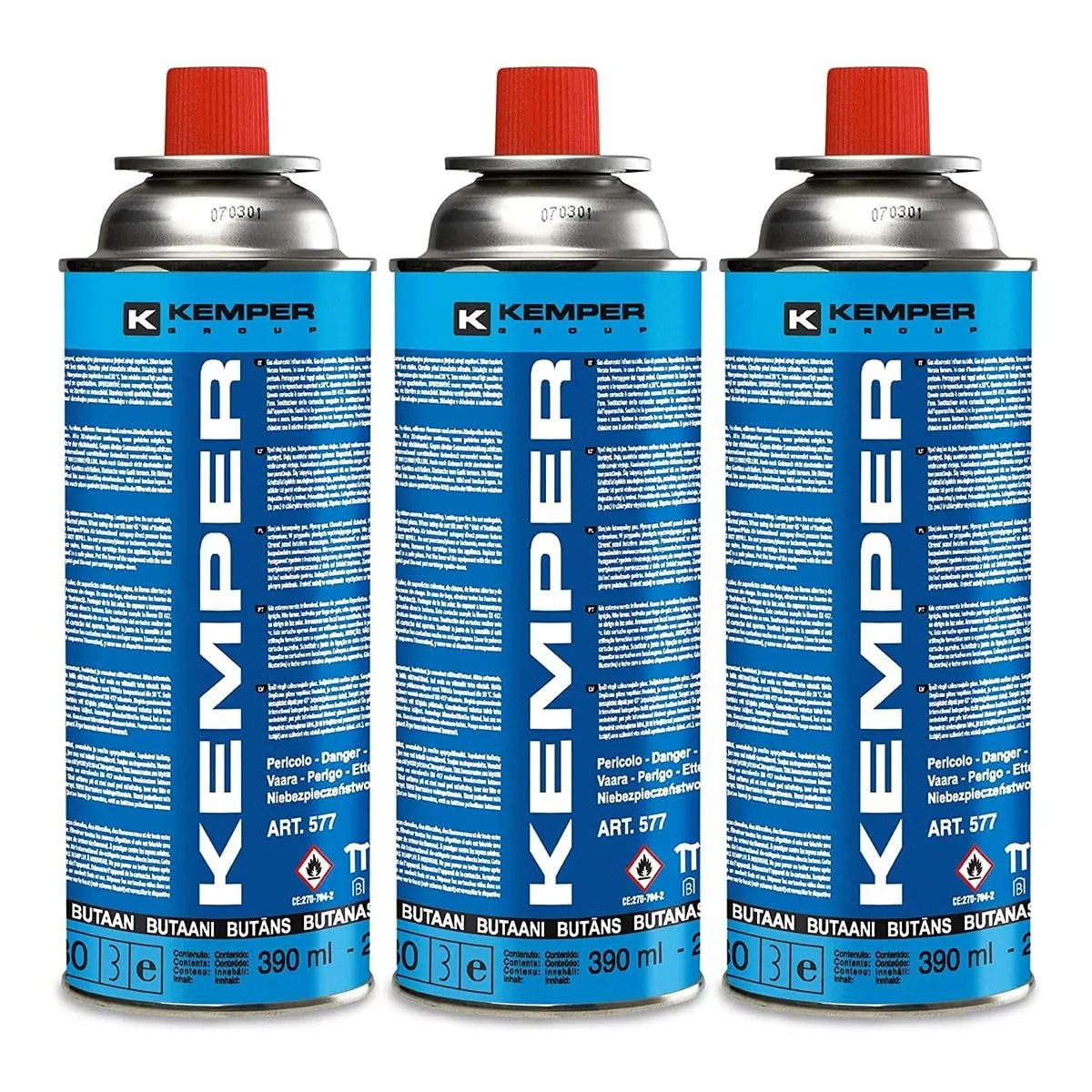 KEMPER - Cartuccia gas butano 220g Pack de 3 Bonbonnes de gaz UN2037 Bouteilles pour appareils à gaz