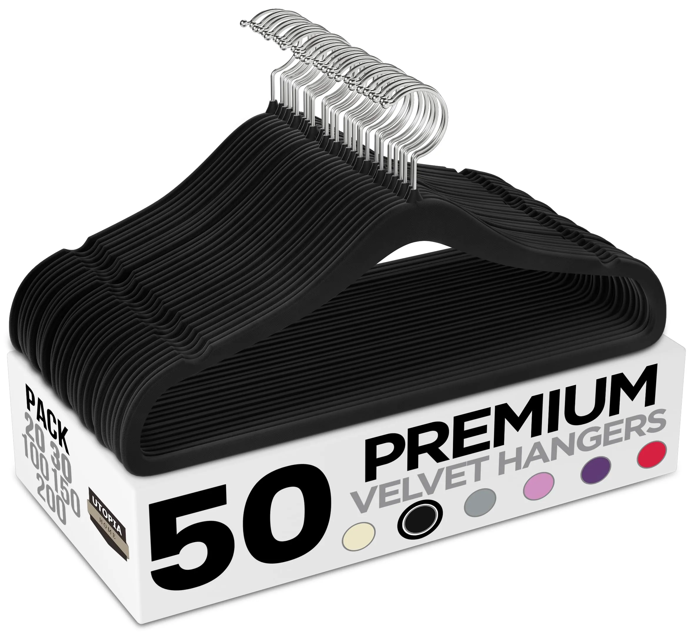 Utopia Home Grucce in Velluto Antiscivolo Salvaspazio - Set da 50 Nero