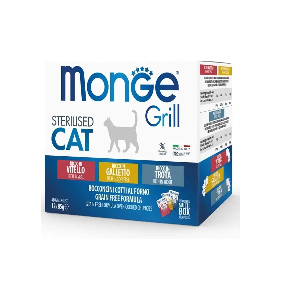 Monge Grill Sterilizzato Multipack Galletto, Trota e Vitello