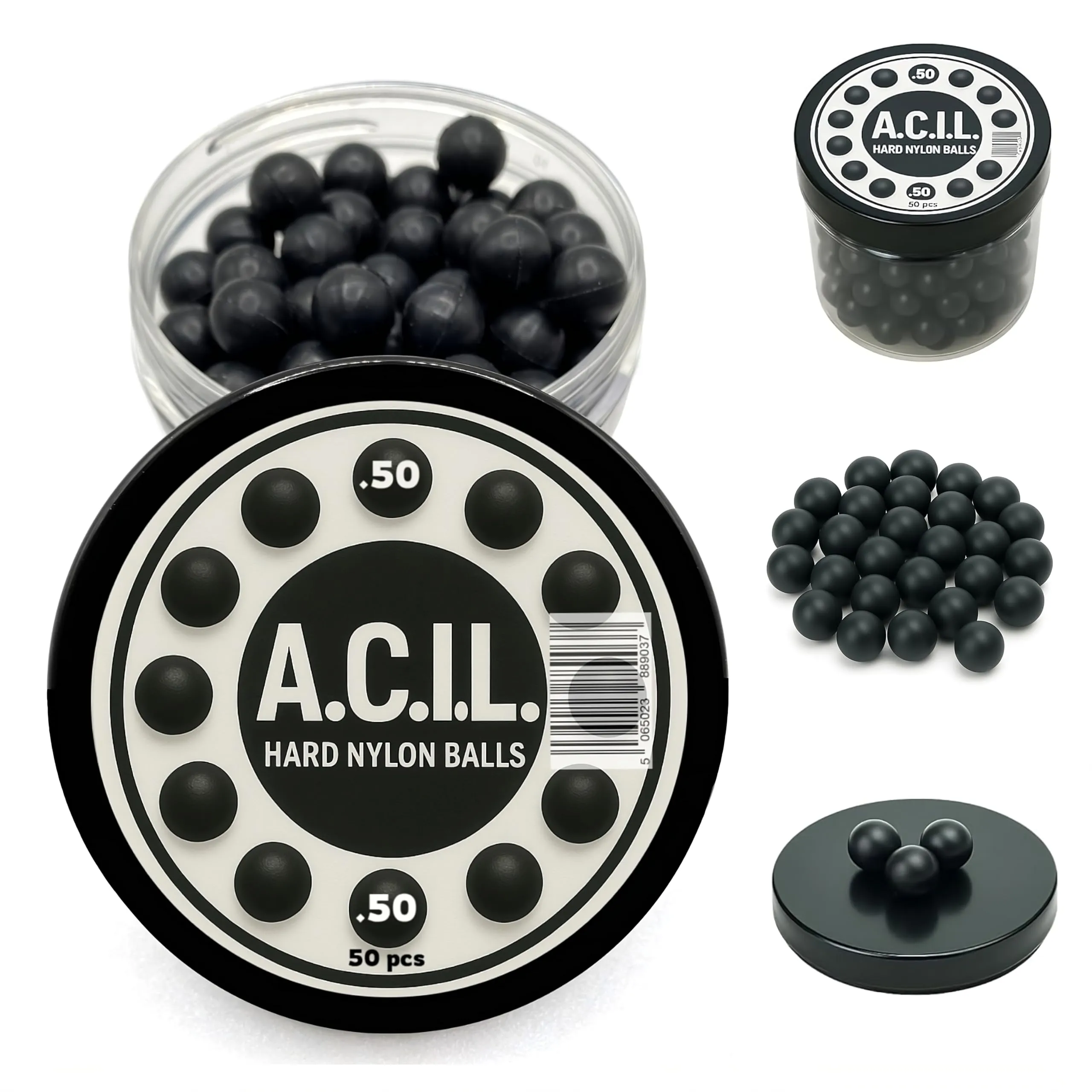 50 Palline Dure in Nylon Calibro 50 per Paintball, Pistole RAM e Autodifesa