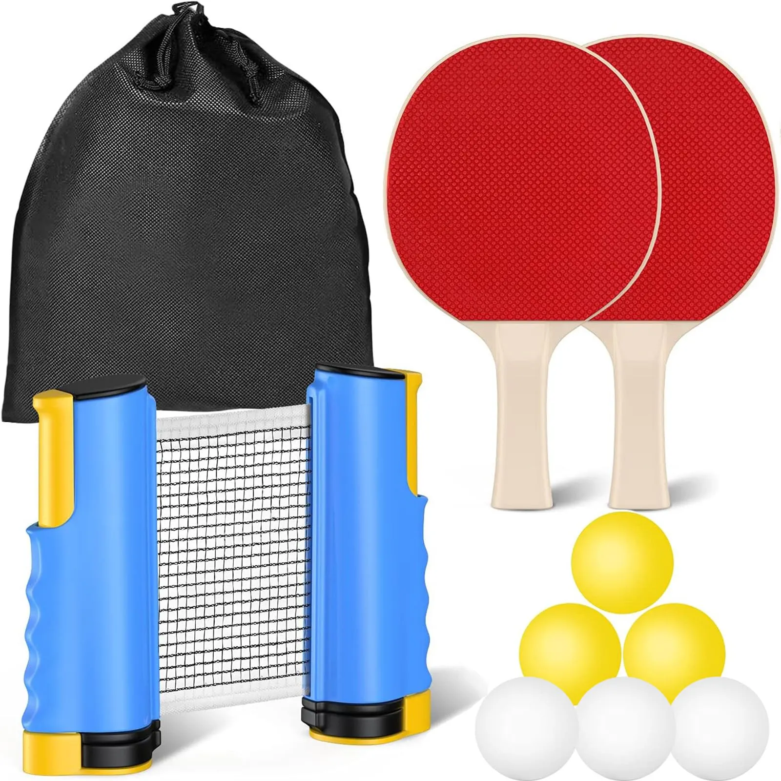 Set di Racchette da Ping Pong Professionali con Rete Retrattile e Palline
