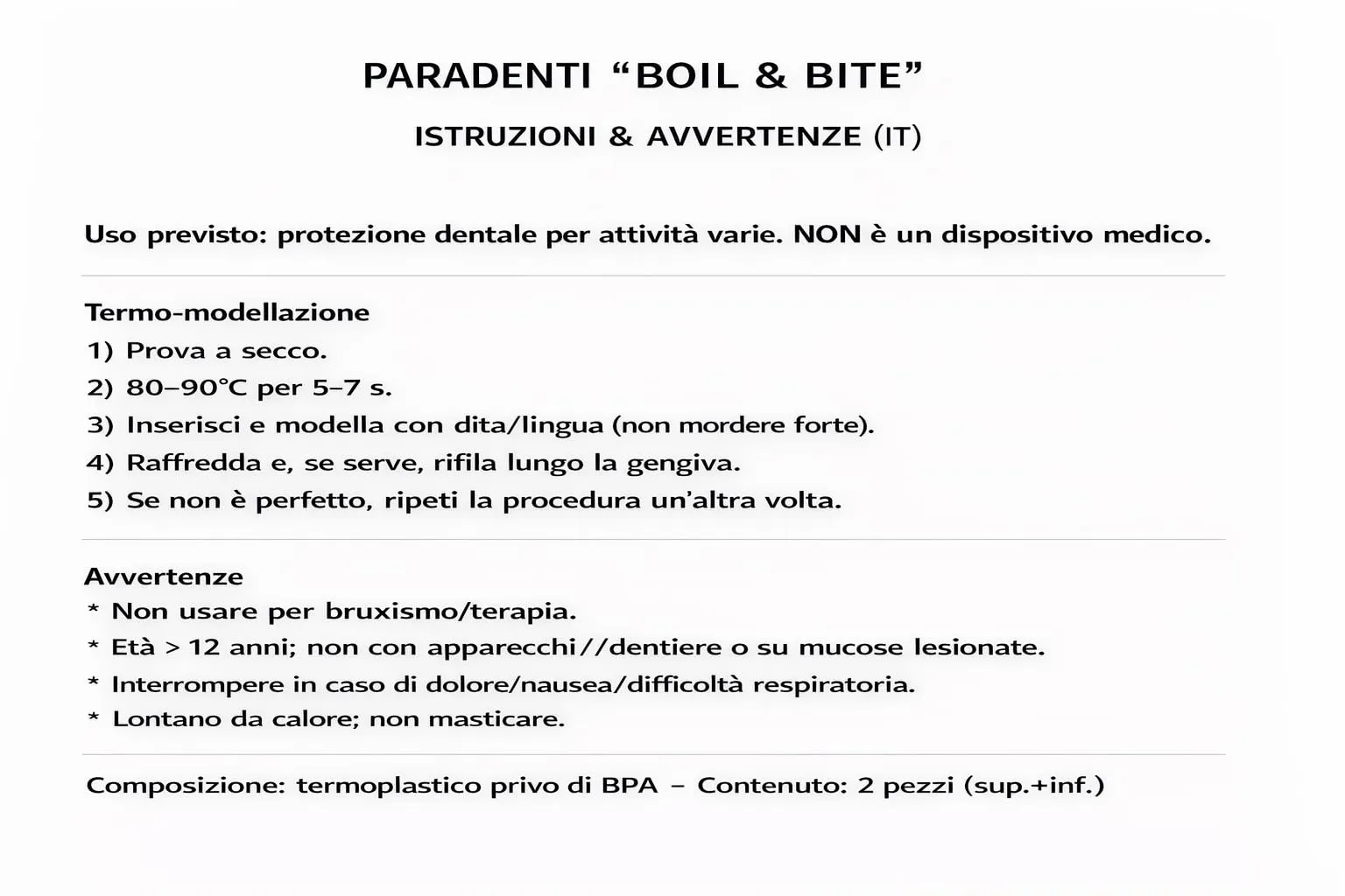 Paradenti Sportivo Termo-modellabile "Boil & Bite" - Coppia Adulto (Superiore + Inferiore)