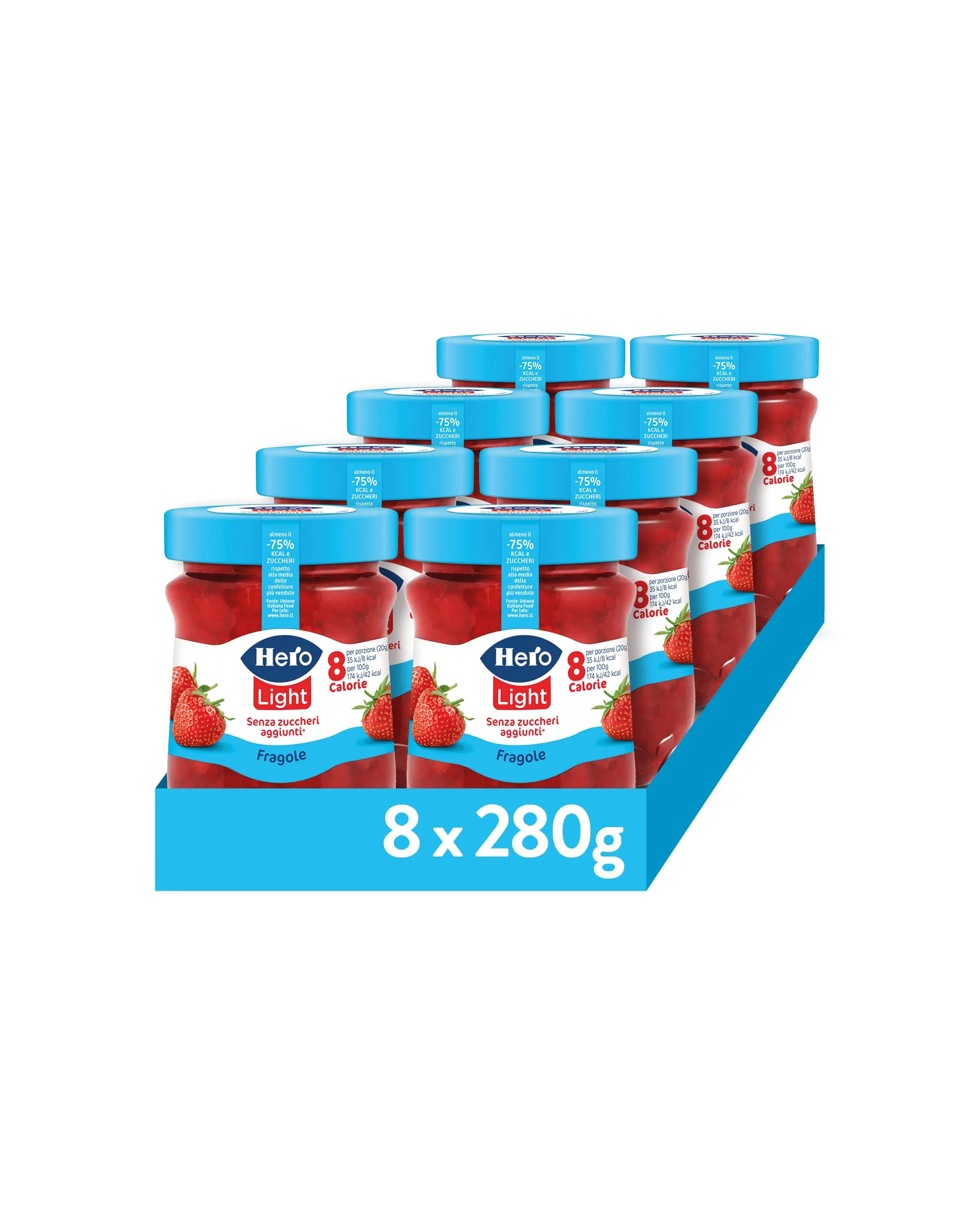 Hero Light Confettura di Fragole Light, 8 Vasetti da 280 gr