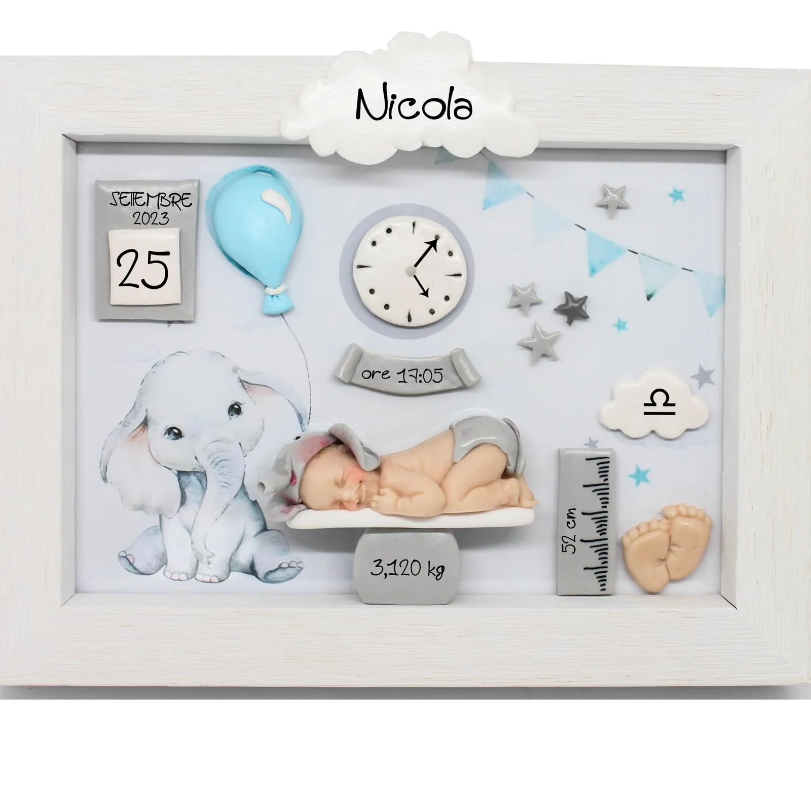 Quadretto Nascita Elefantino Personalizzabile - Silvia Creations & Co