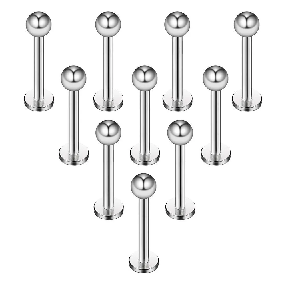 10 Pezzi Anello Labret in Titanio Nero Anodizzato Acciaio Chirurgico 316L
