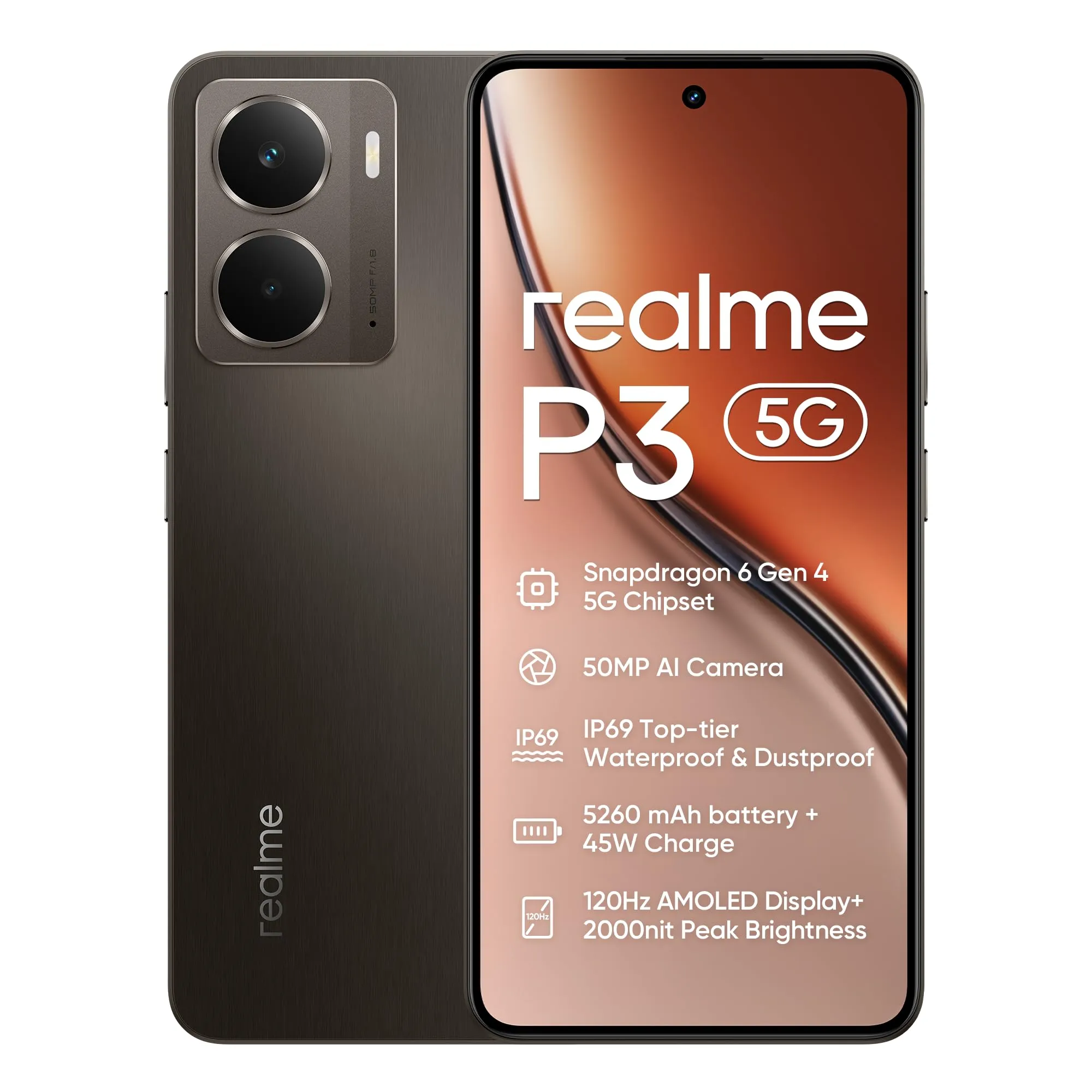 Realme P3 5G 12+512GB Grigio (Senza Adattatore)