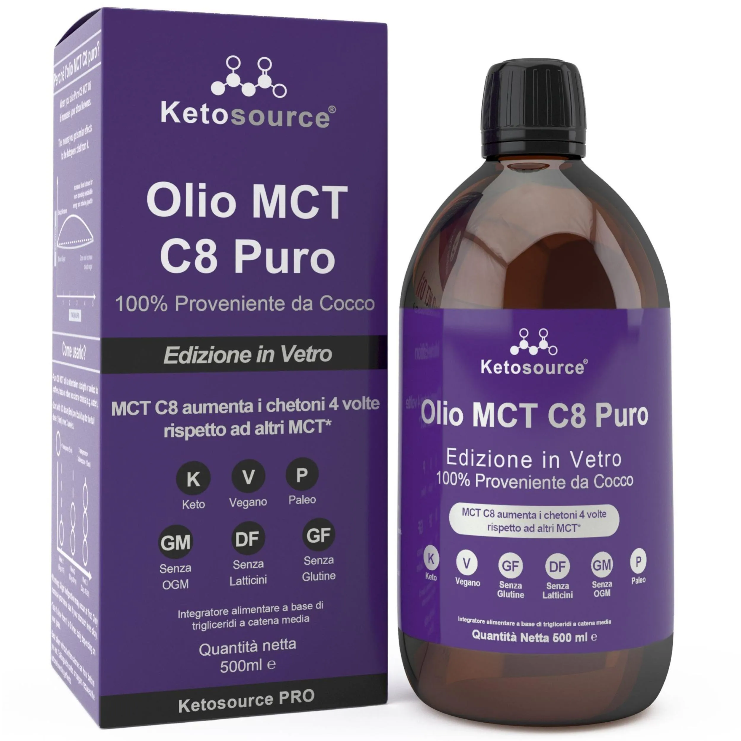 Olio MCT C8 Puro Ketosource® - Energia e Chiarezza Mentale dal Cocco