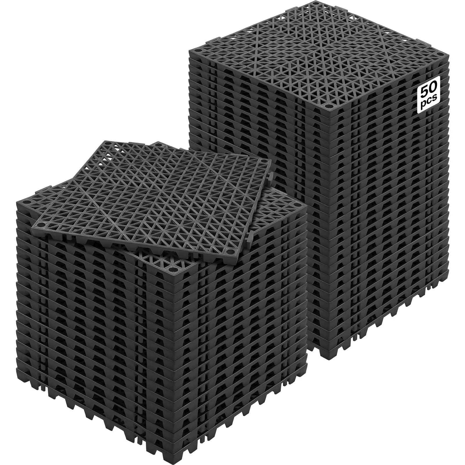 VEVOR Set di 50 Piastrelle per Piscina da Giardino 30 x 30 x 1,5cm, Piastrelle Traforate Nere Antiscivolo in PVC a Drenaggio Rapido