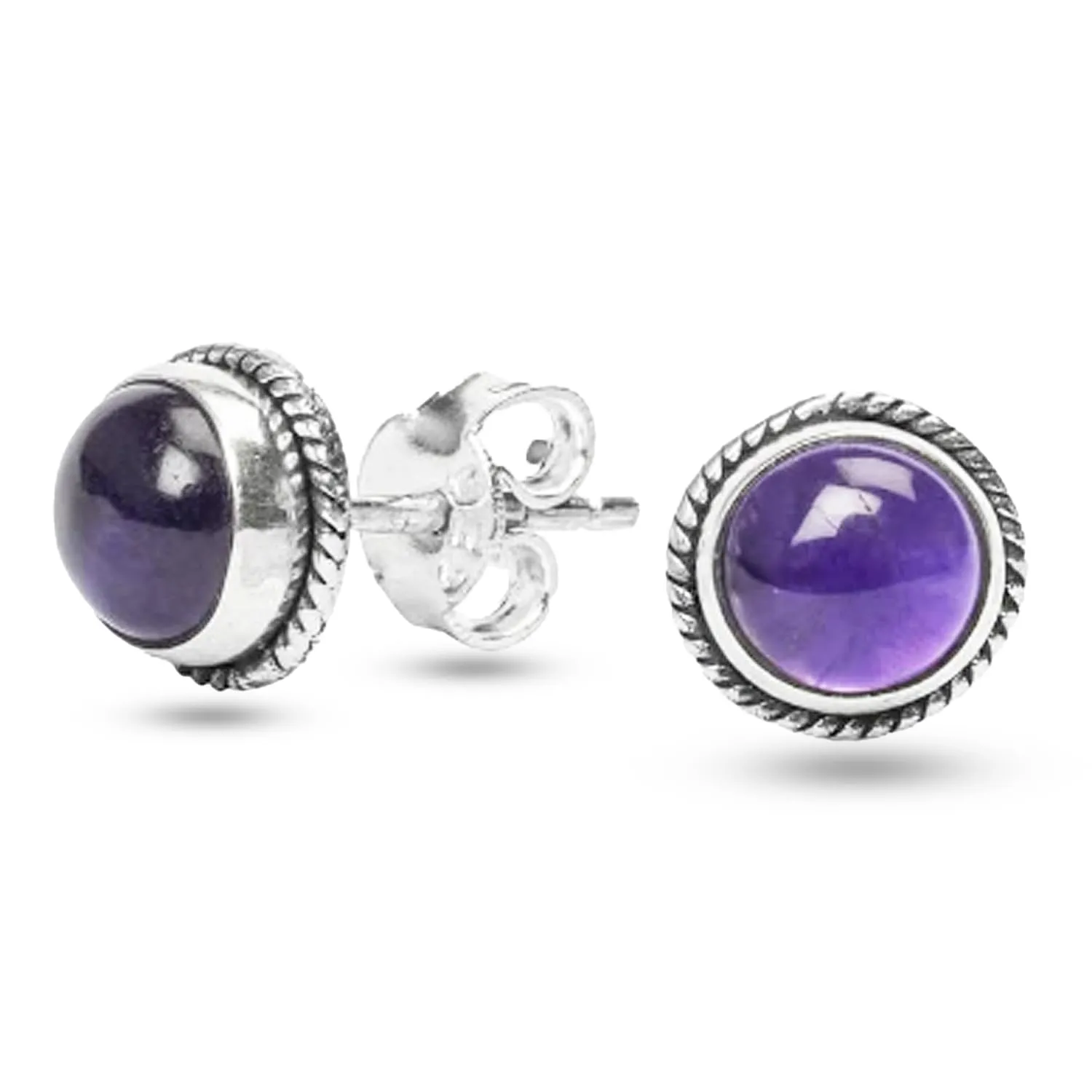 Orecchini a Bottone con Ametista in Argento Sterling 925