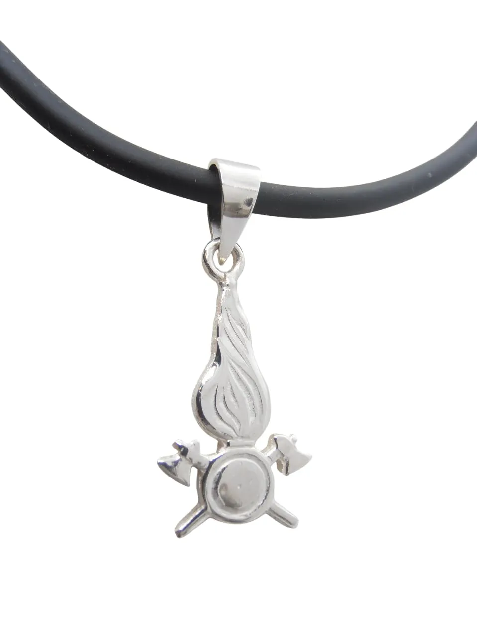 Ciondolo Vigili del Fuoco in Argento 925 con Girocollo in Caucciù