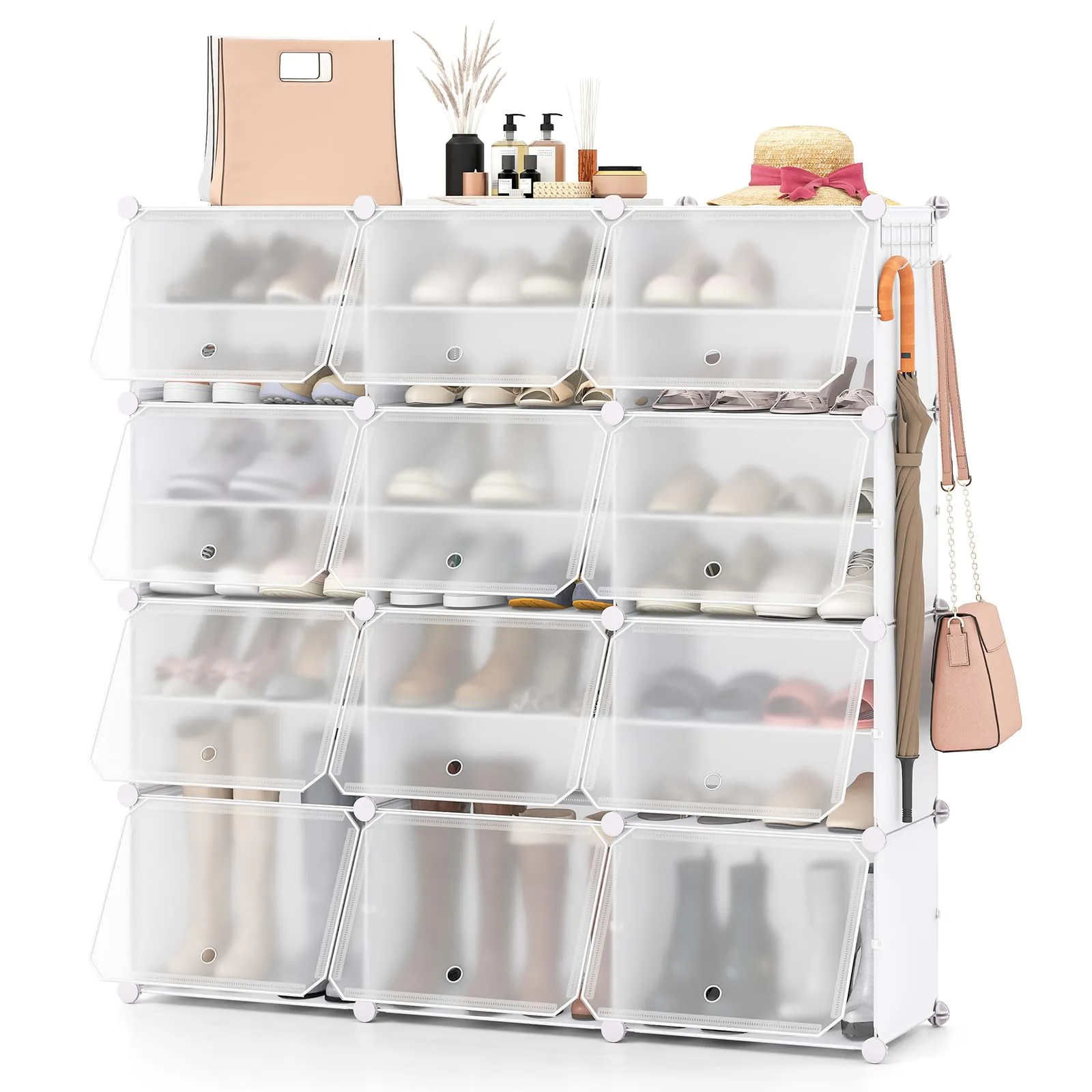 COSTWAY Scatole per Scarpe Impilabili - Set da 12, Nero (Bianco)