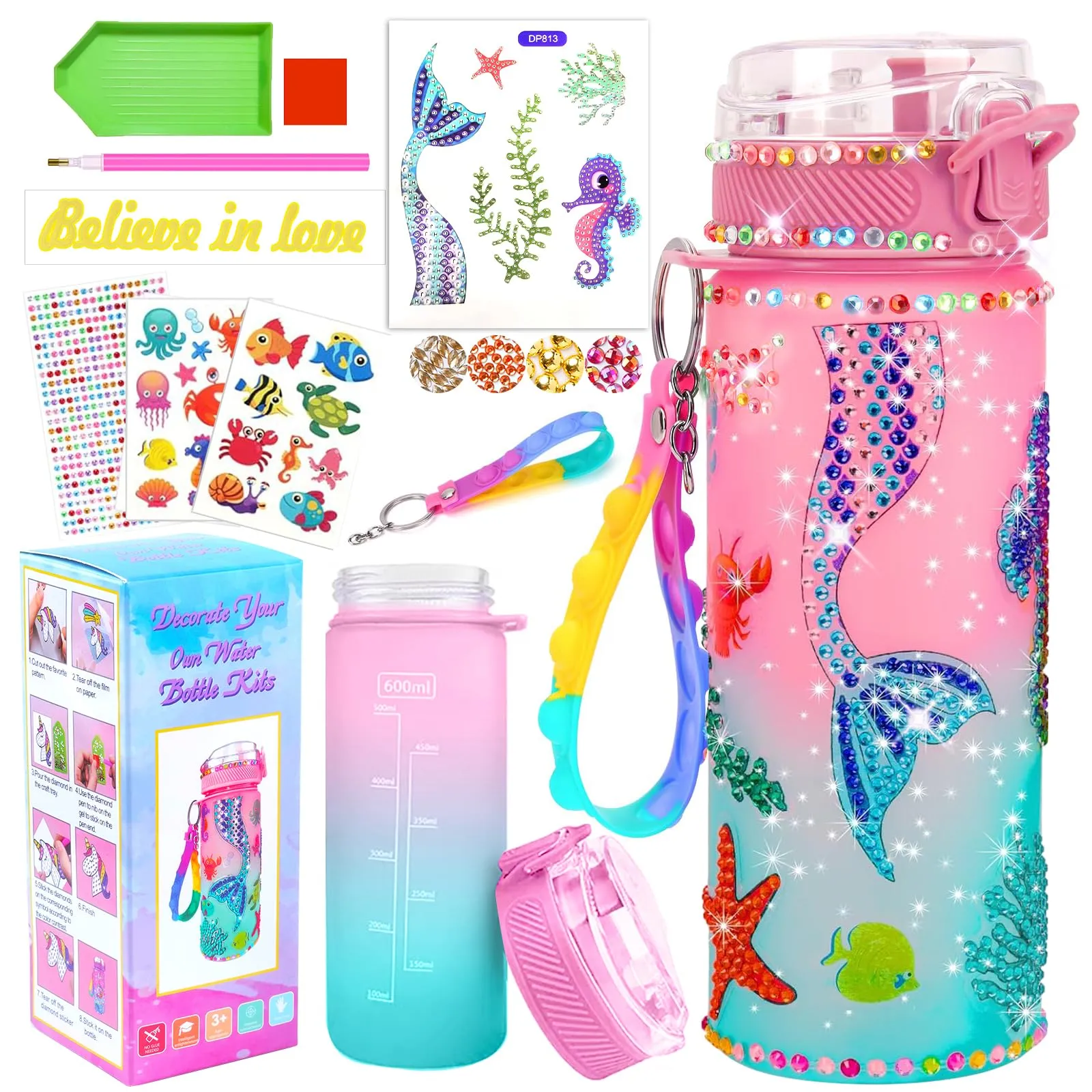 PUWOWYE Kit di Artigianato Unicorno per Bottiglia da Bere, Regalo per Bambine 5-10 Anni