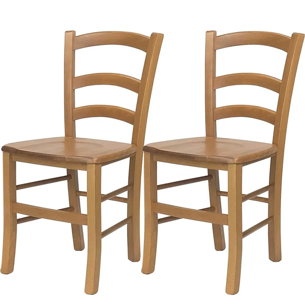 VIRSUS Set 2 Sedie Paesana in Legno Massello Noce Chiaro