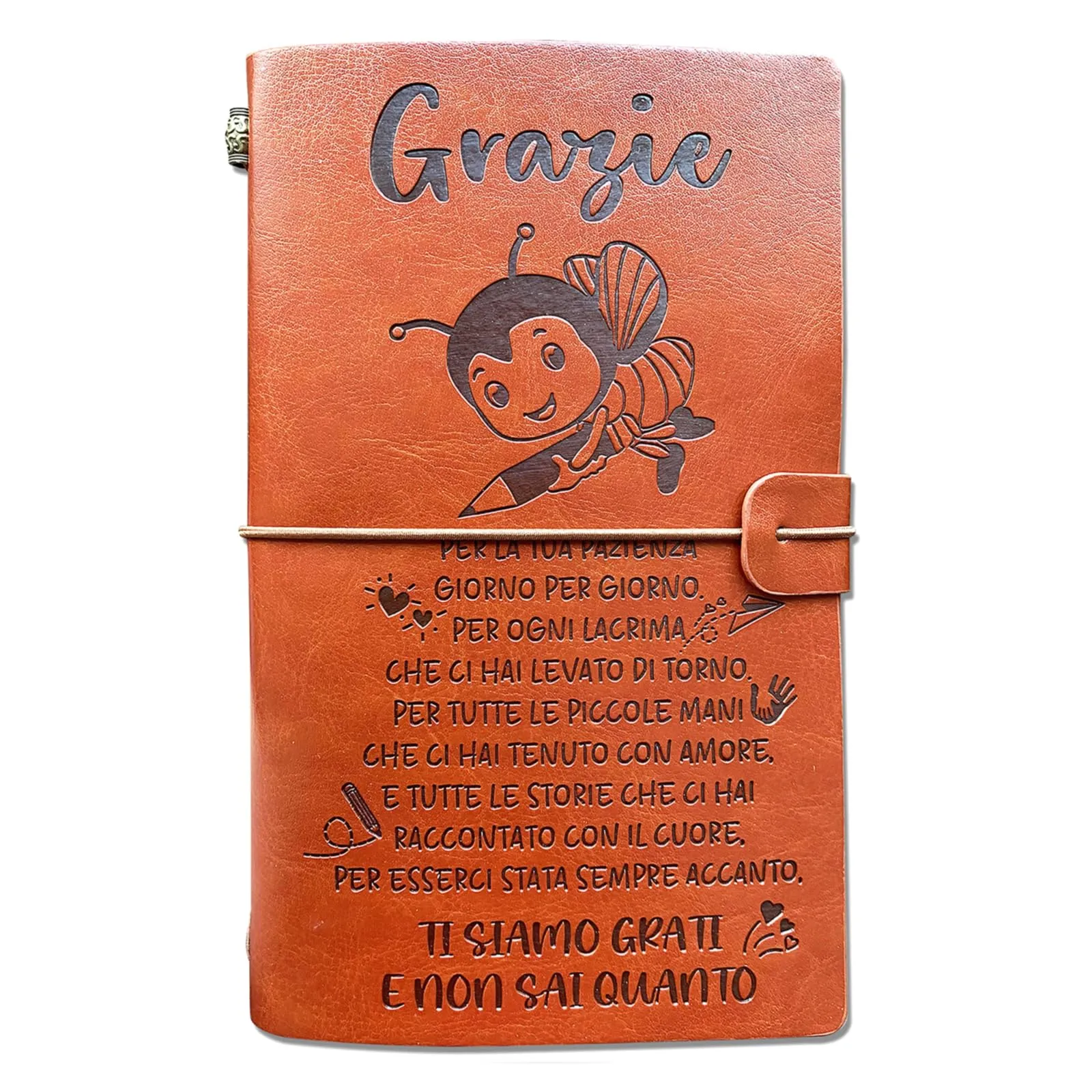 OMNIQI Quaderno in Pelle "Grazie Maestra" - Regalo Maestre Fine Anno