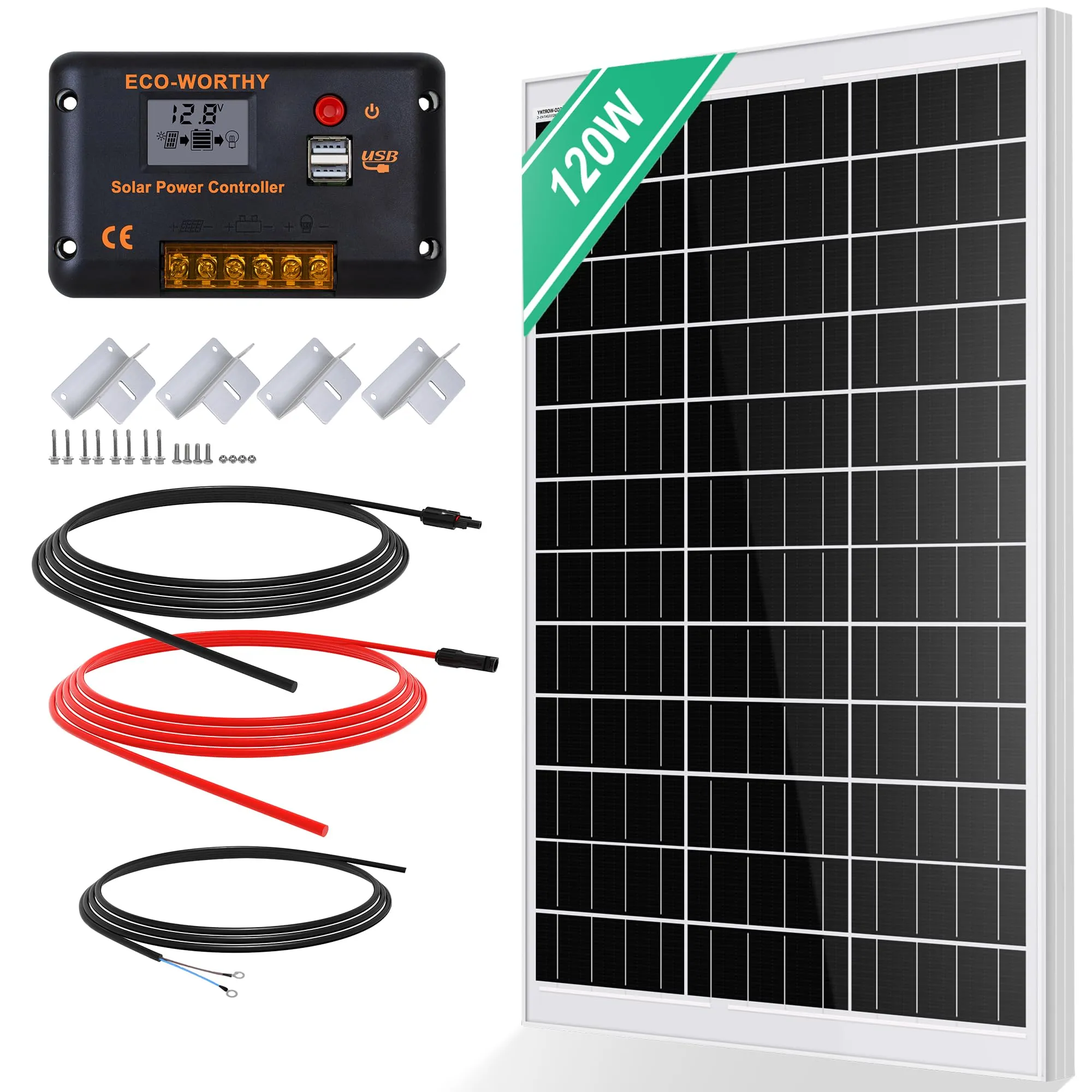 ECO-WORTHY 120W 12V Kit Pannello Solare Monocristallino