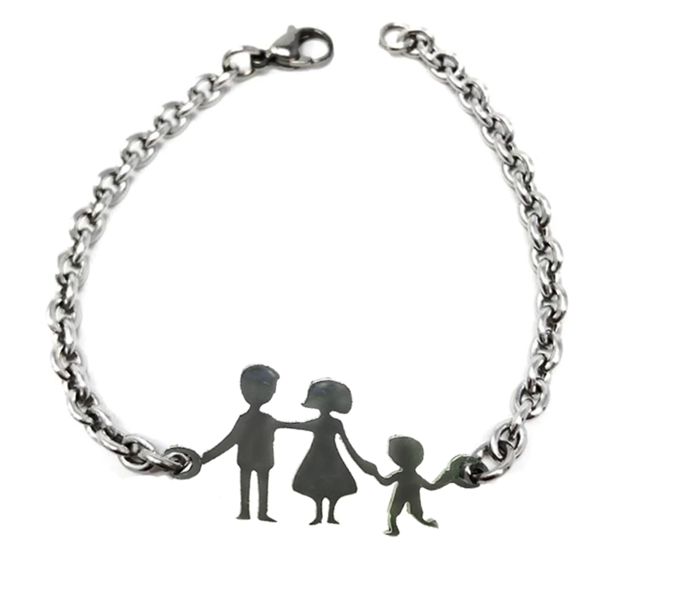 Bracciale Family in Acciaio Inossidabile con Sagoma Famiglia Regolabile - Handmade