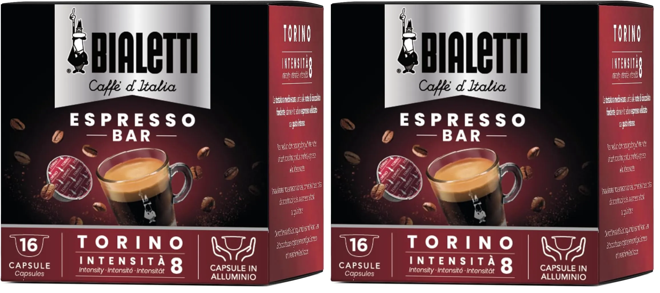 Bialetti Caffè d'Italia, Box da 2 Confezioni da 16 Capsule Torino, Intensità 8