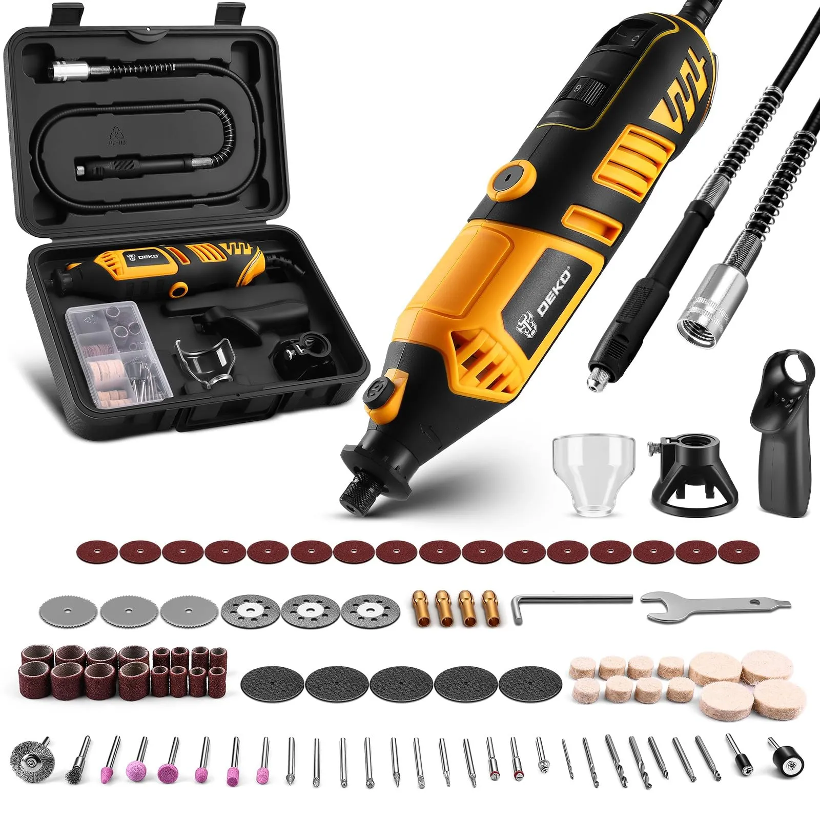 DEKOPRO Multiutensile Rotativo 126 Pezzi, Mini Trapano Elettrico 35000 RPM