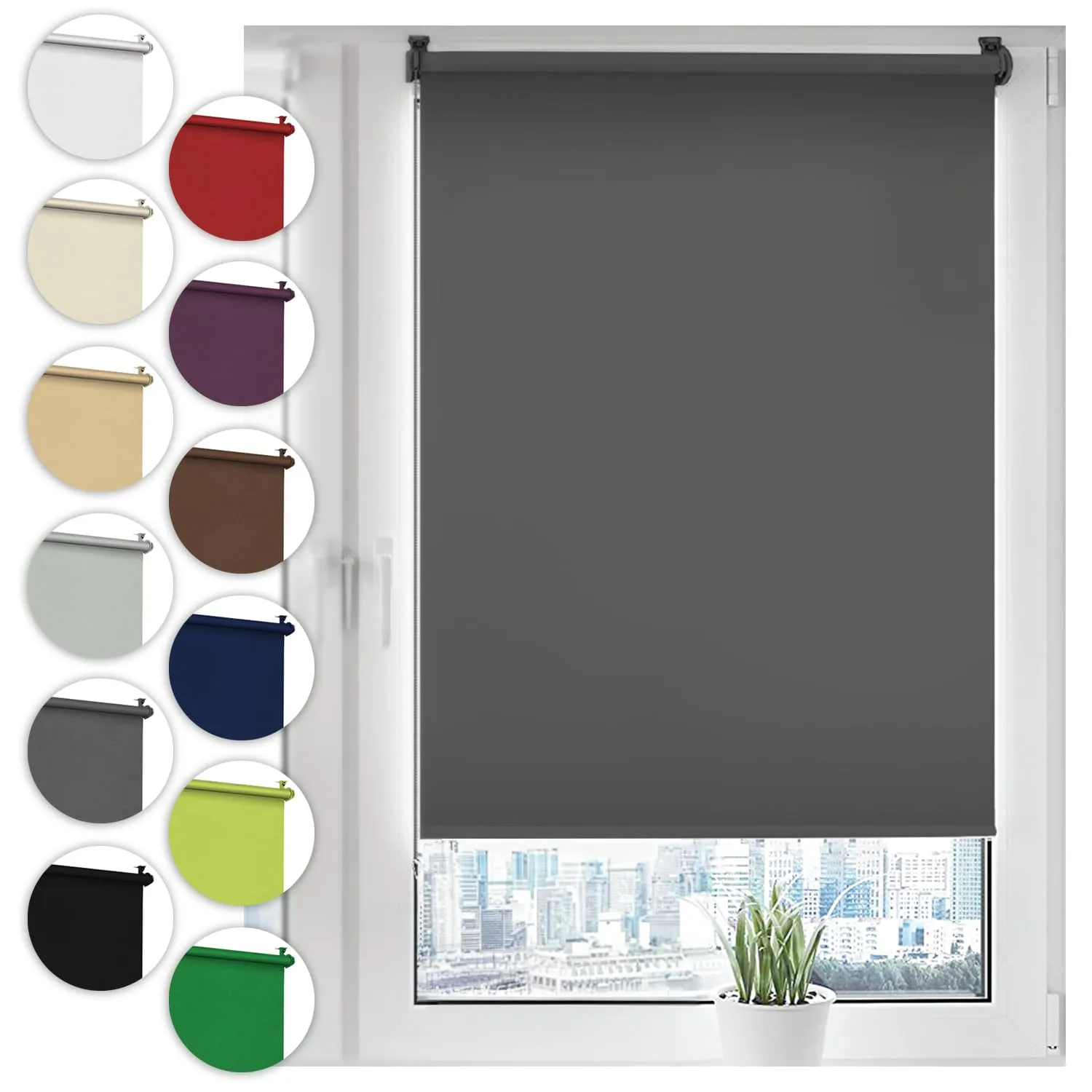 Sonello Tenda a Rullo Oscurante Grigia 55x210 cm Senza Forare