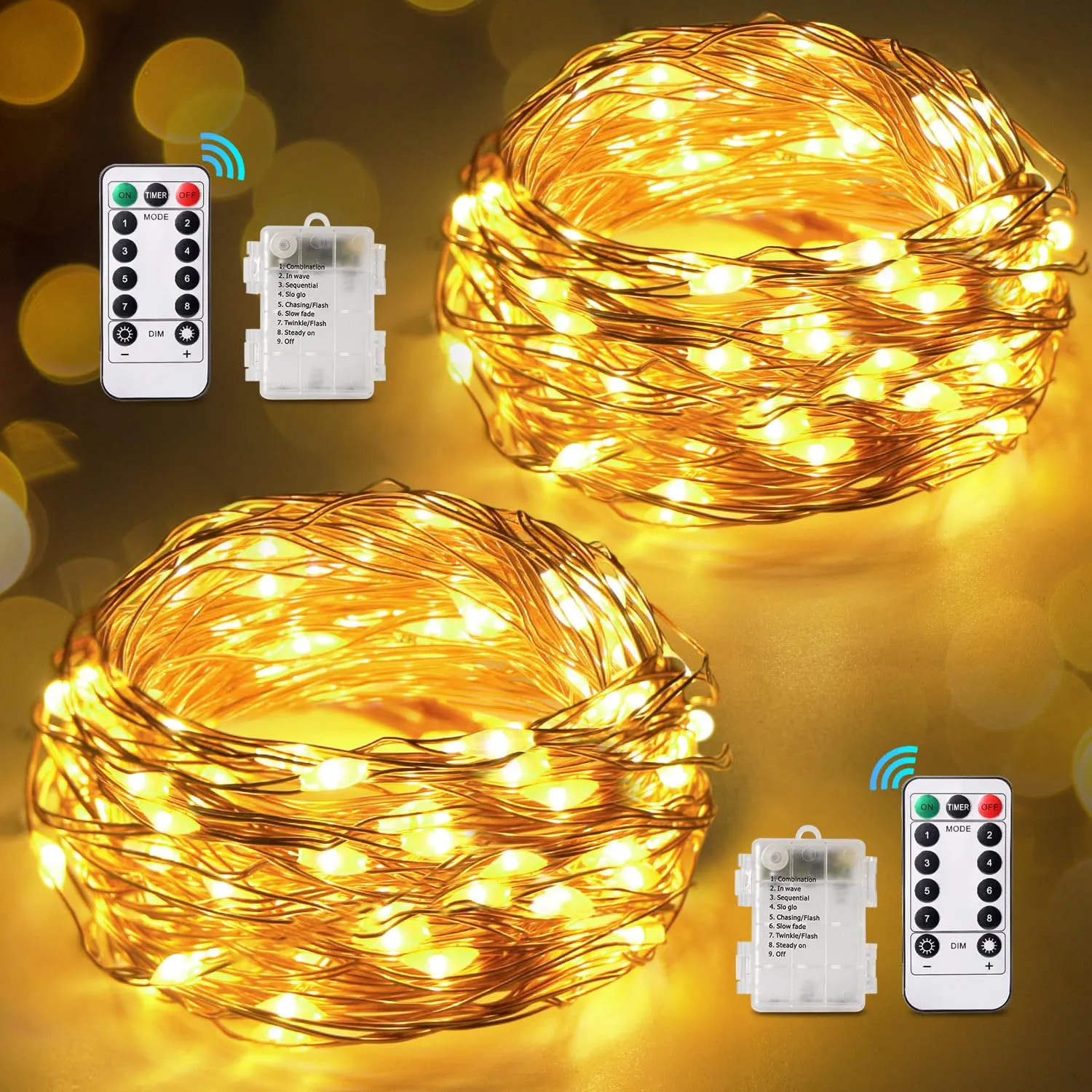 GARITE Luci Natale Esterno Batteria, 2 x 12M 120LED - Illuminazione Festiva per Interni ed Esterni