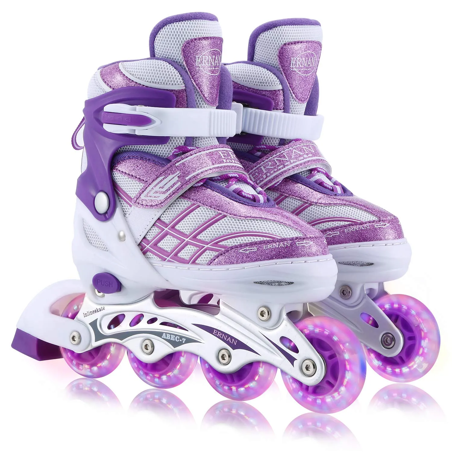 Pattini in Linea Regolabili con Ruote Luminose - Viola, Taglia L (EU 36-40)