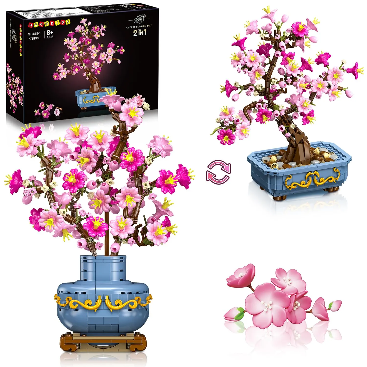 HOGOKIDS Set di Bonsai con Fiori di Ciliegio 2 in 1: Pietre Artificiali per un Tocco di Primavera