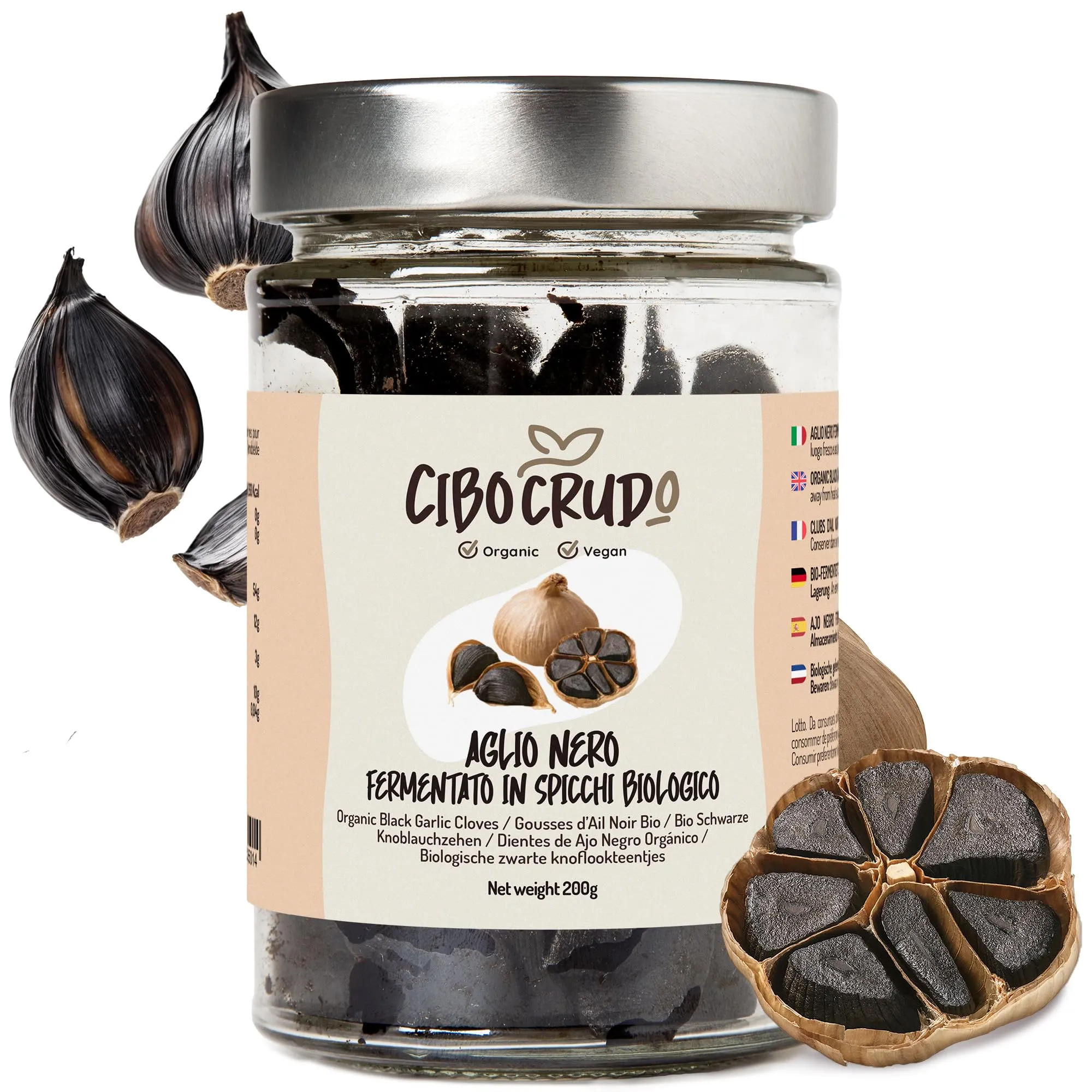 Aglio Nero Fermentato Biologico in Spicchi - CiboCrudo - Qualità Premium