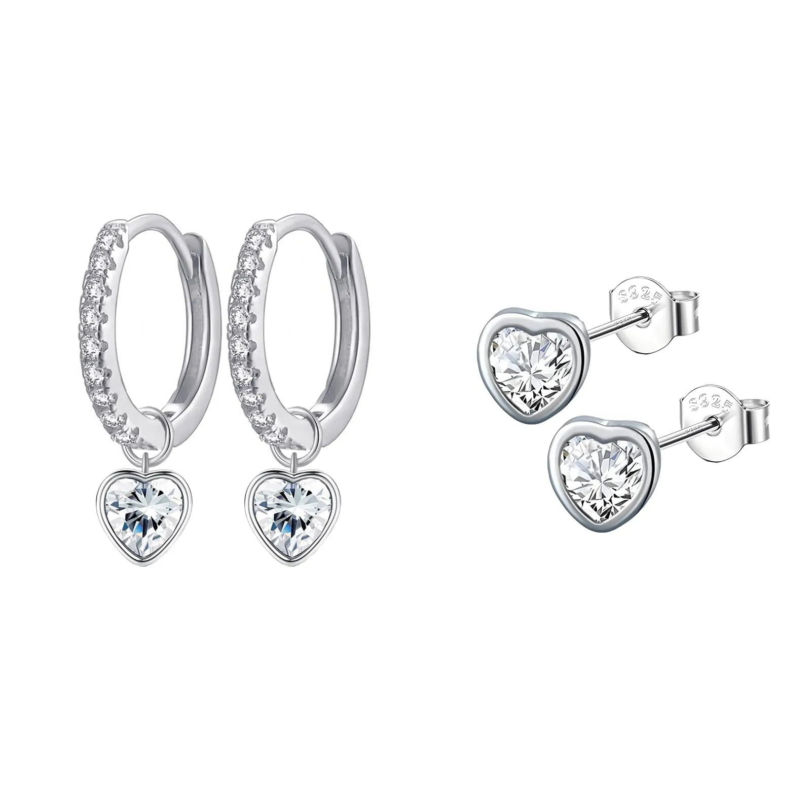 Epoch World 2 Paia Orecchini Argento 925 Cuore Zirconia