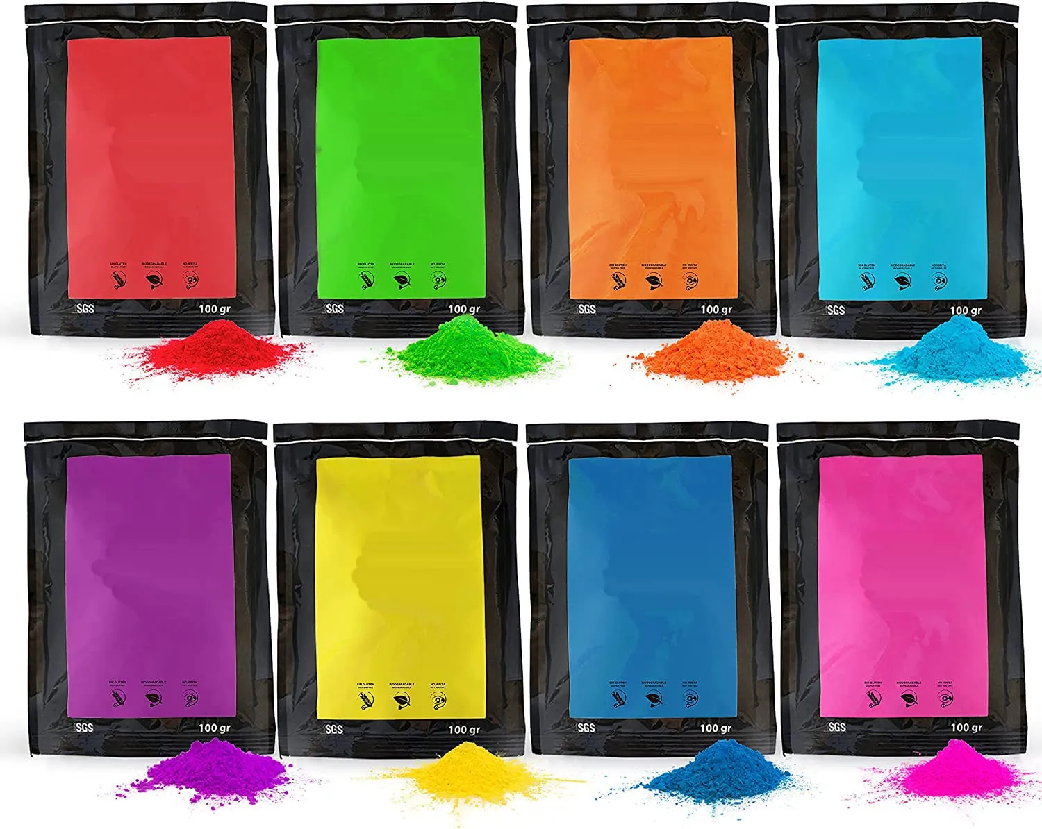 ANFEL Polvere Colorata Holi - Pacco da 800g (8 sacchetti da 100g)