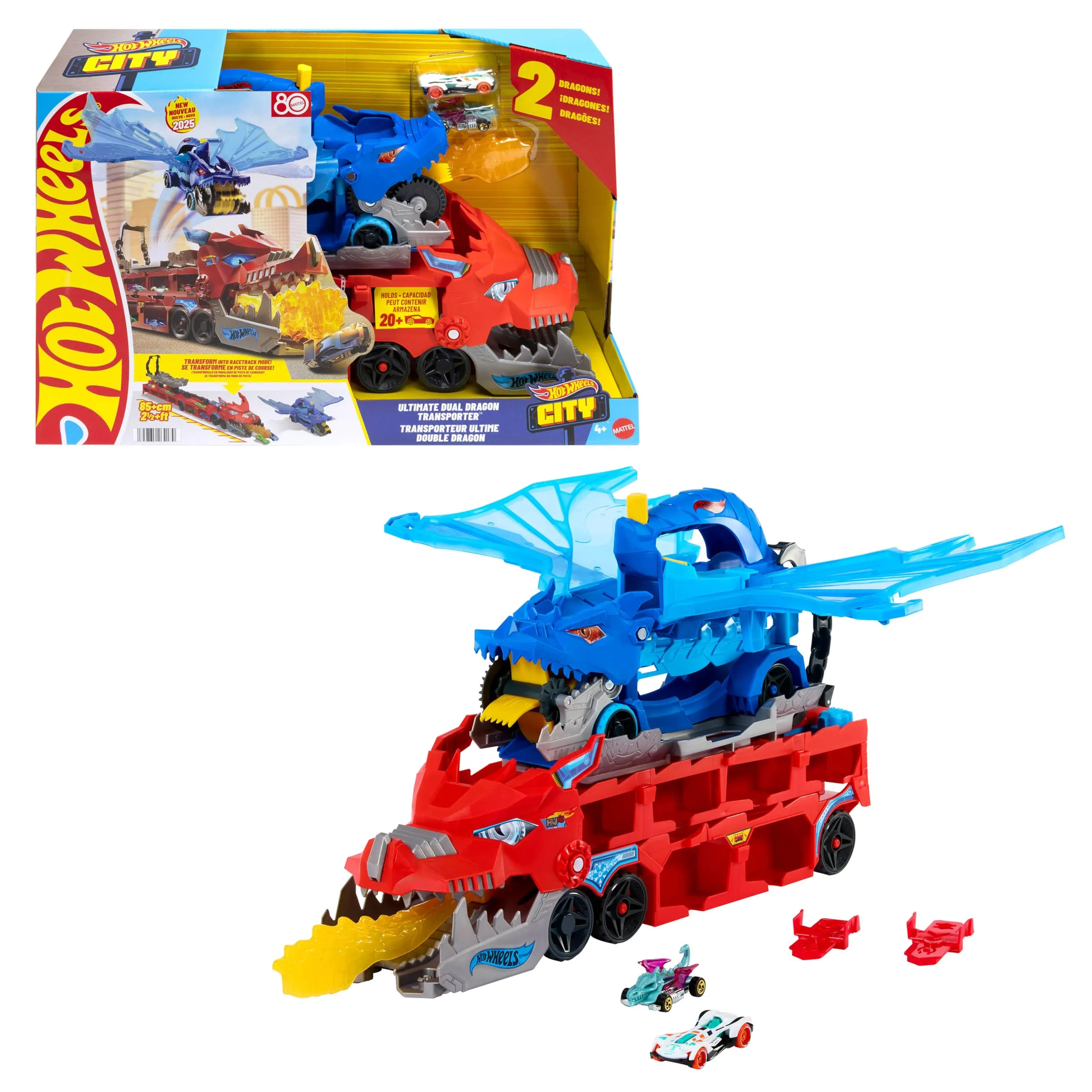 Hot Wheels Drago Trasportatore Trasformabile con 2 Macchinine