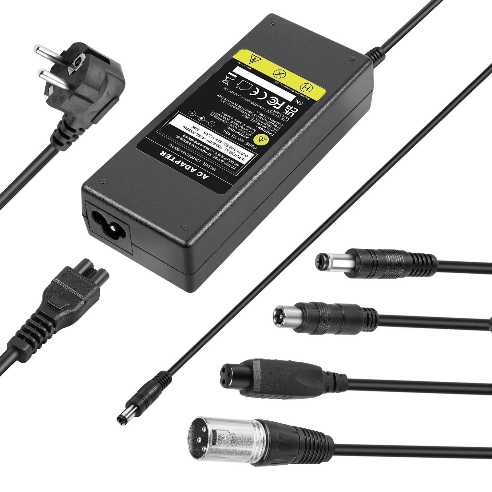 LabTEC Caricabatterie 42V 2A per Batterie E-Bike 36V con Connettori Universali