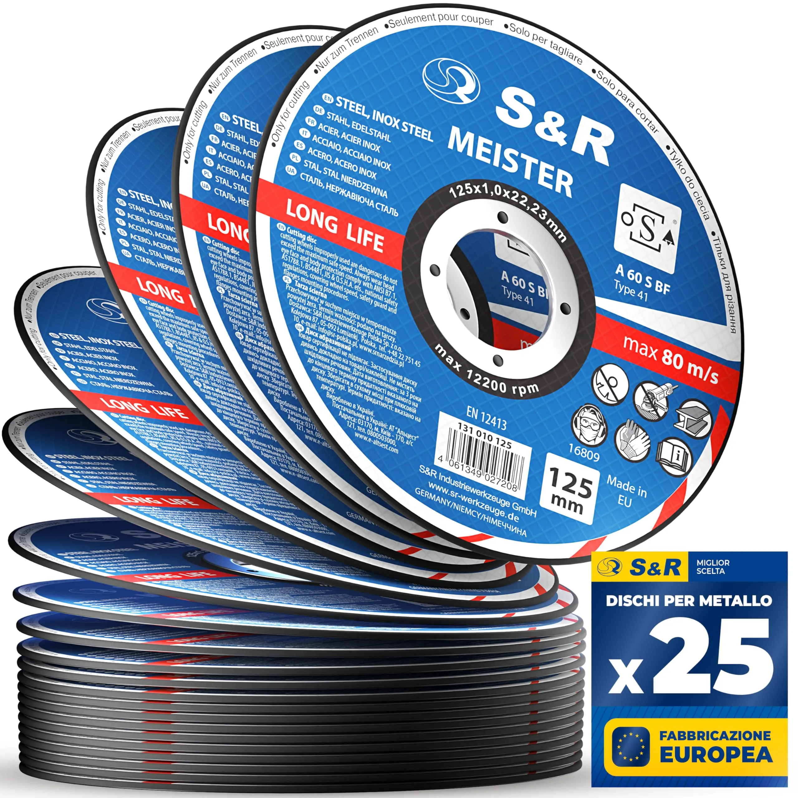 S&R Dischi da Taglio per Metallo, Ferro e Acciaio Inox, 125 x 1 mm - Set da 25 Pezzi