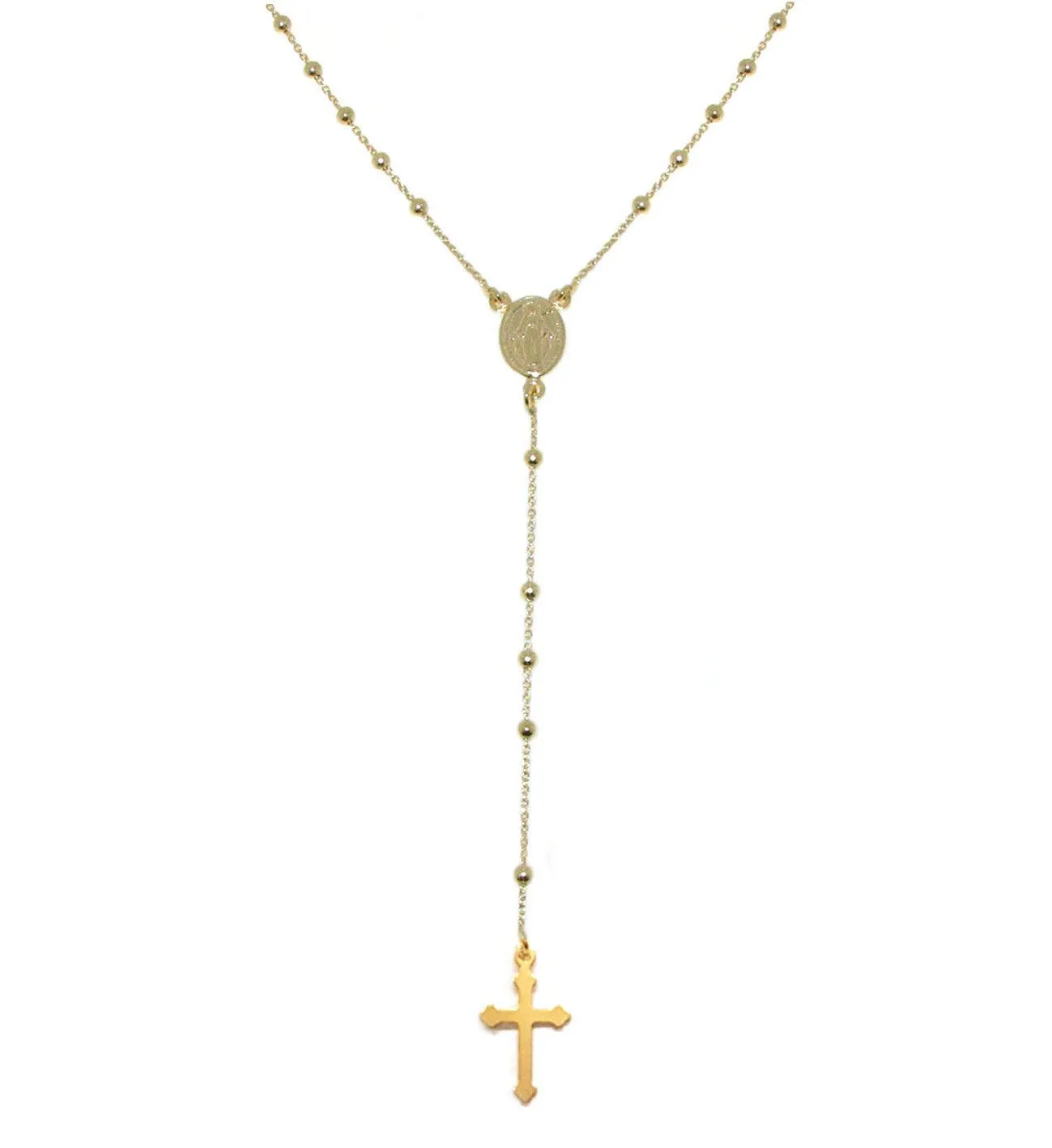 Collana Rosario in Argento 925 Placcato Oro con Croce e Medaglietta Madonna - Linea Italia Gioielli