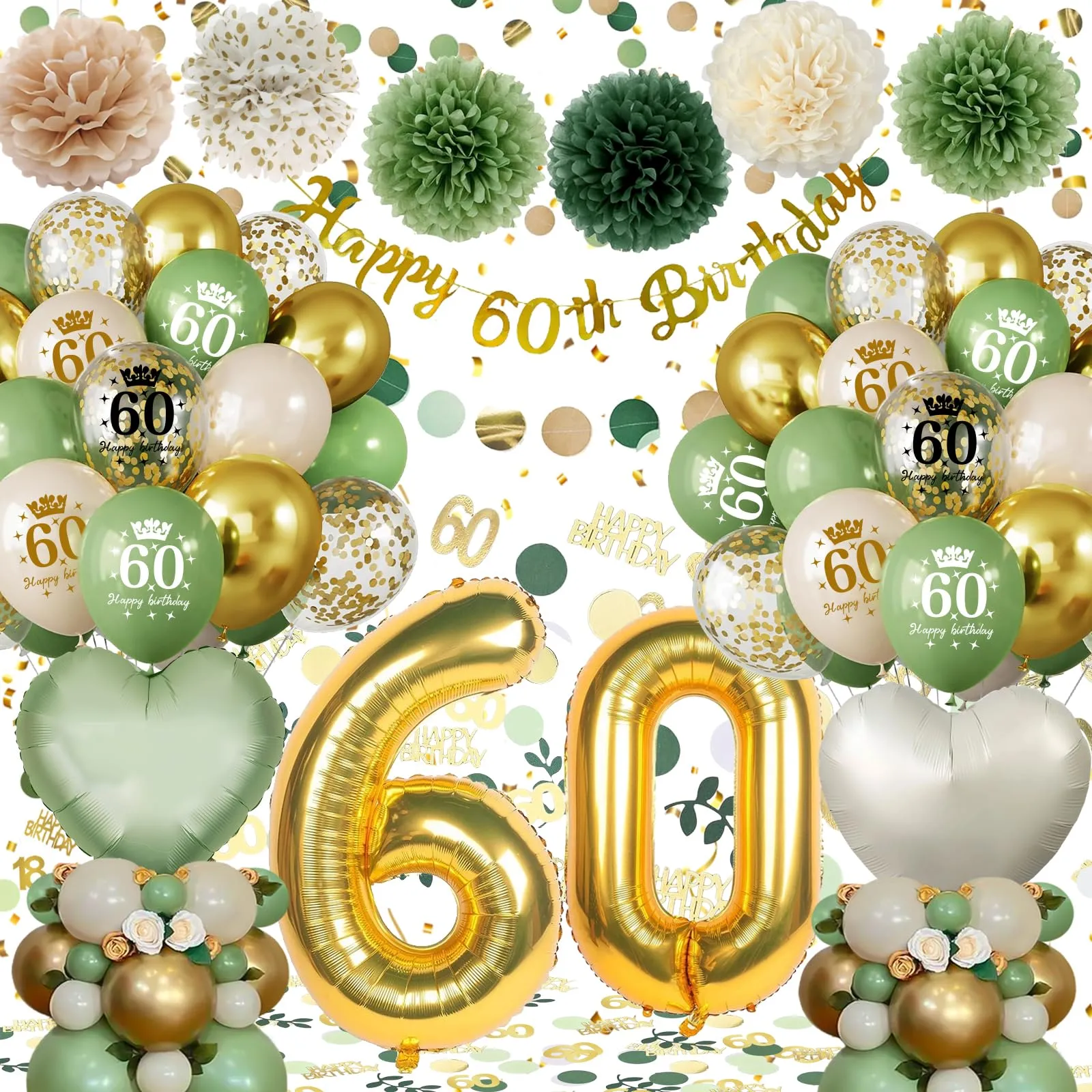 Kit Decorazioni Compleanno 60 Anni Verde Oro - Festeggia con Stile