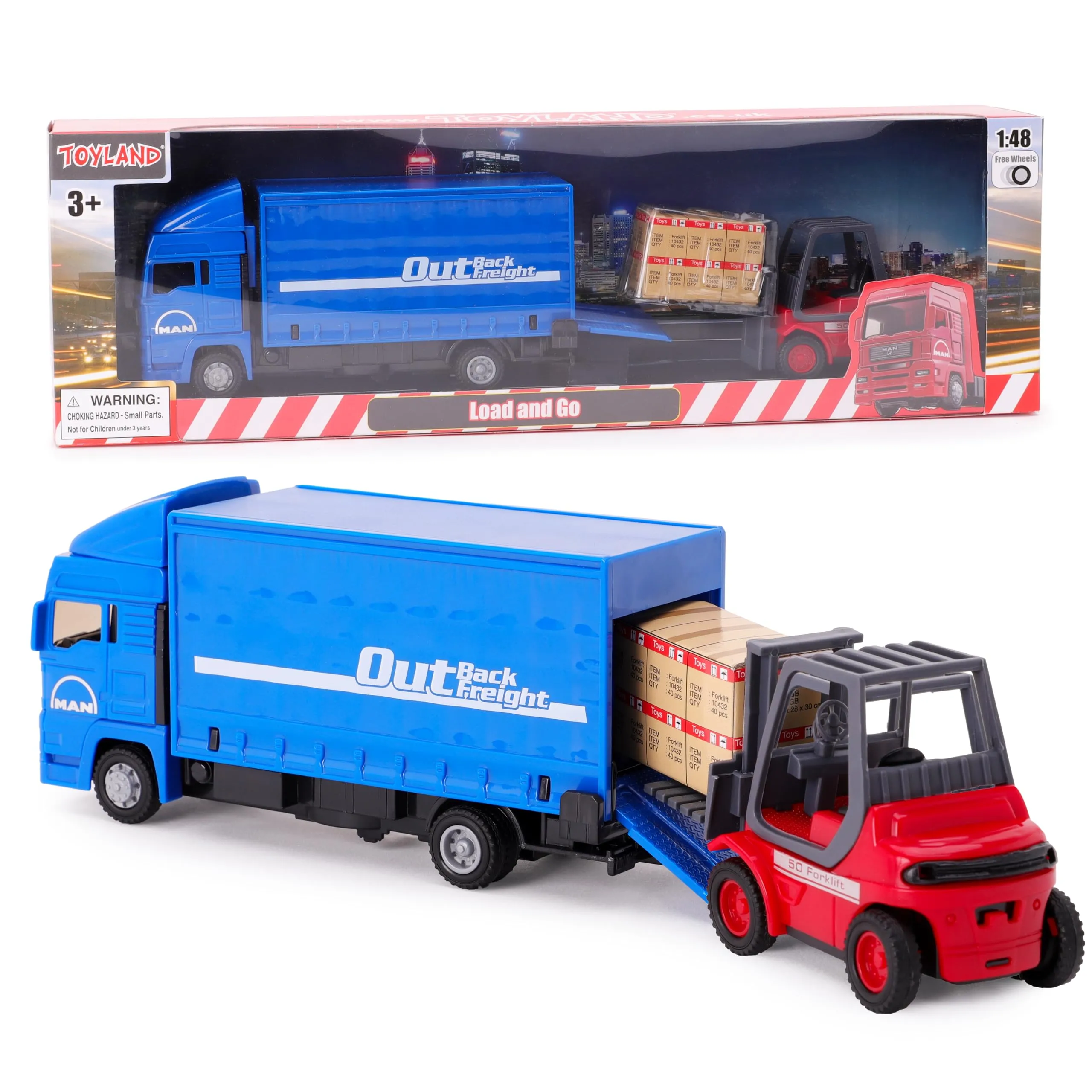 Toyland® - Set Veicoli Load & Go - Camion Scania, Carrello Elevatore e Pallet (Blu)