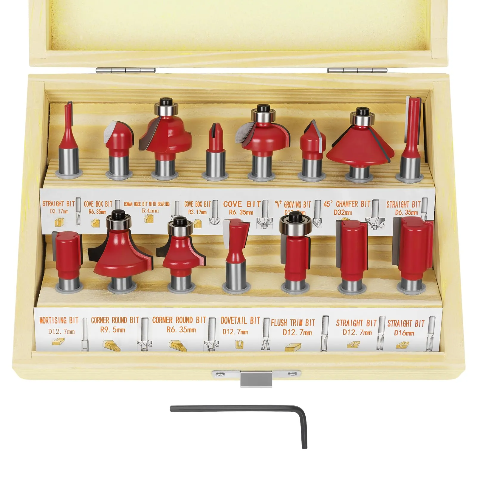 flintronic Set di Frese per Legno 15 Pezzi (8mm)