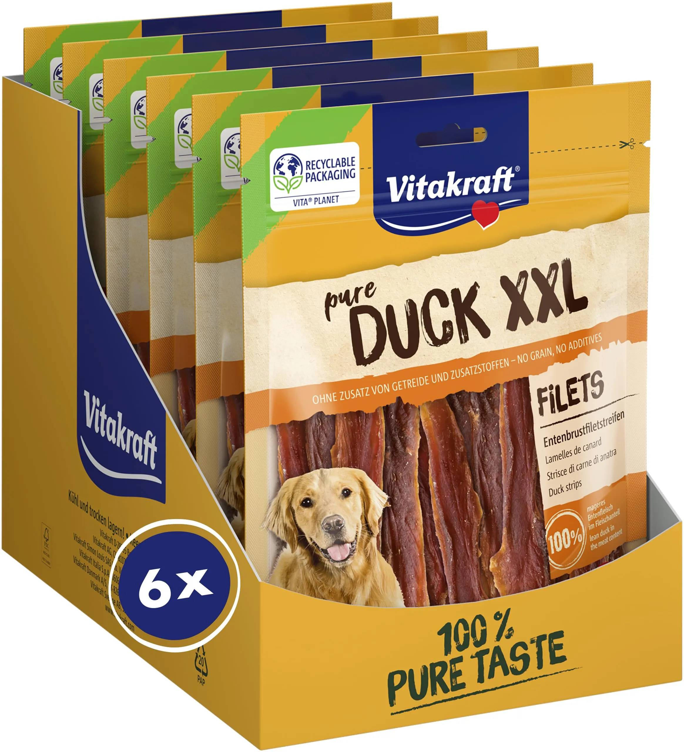 Vitakraft Strisce di Filetto di Petto d'Anatra XXL per Cani - Snack Naturale e Senza Cereali
