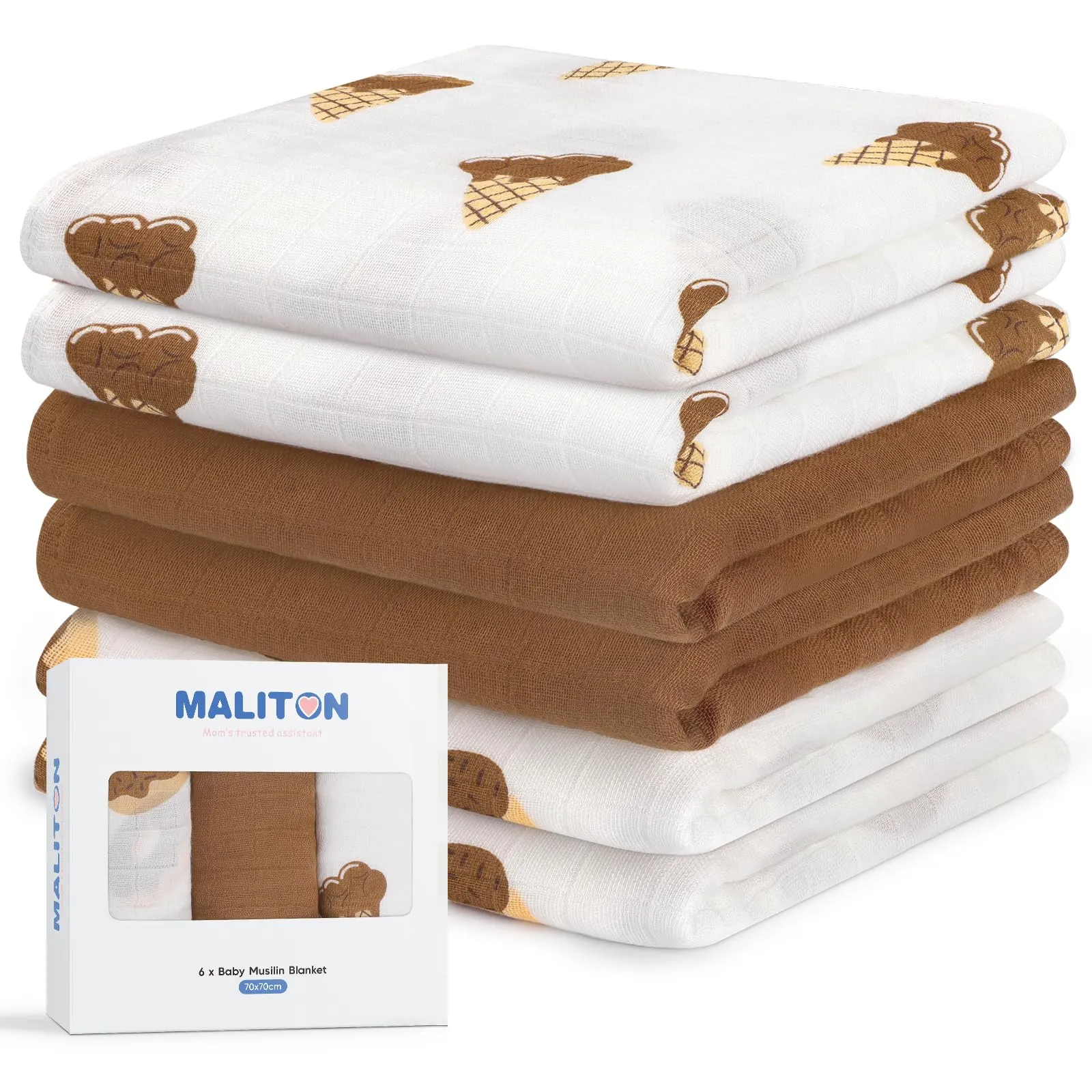 Maliton Mussole Neonato, 6 Pz 70x70cm - Panni in Mussola Morbidi