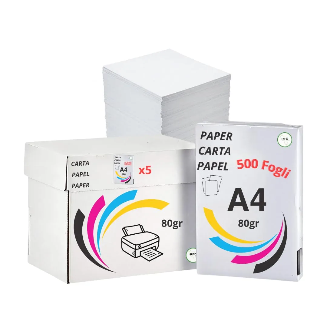 Carta A4 Multiuso 80gsm - 2500 Fogli (5 Risme da 500)