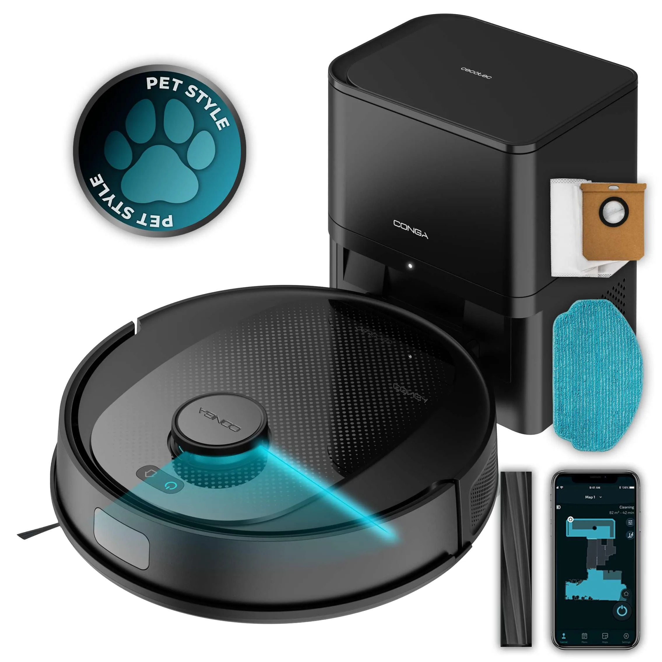 Cecotec Conga 7690 Immortal MAX Home: Robot Aspirapolvere e Lavapavimenti con Base Autosvuotante