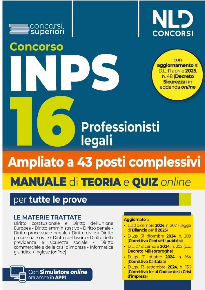 Concorso INPS 16 professionisti legali. Manuale teoria + quiz online per tutte le prove