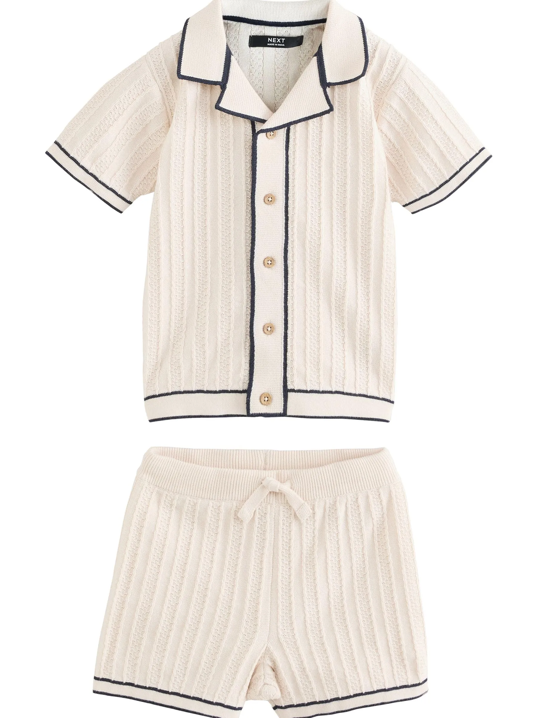 NEXT Completo Polo e Shorts in Maglia Ecru 9 Mesi