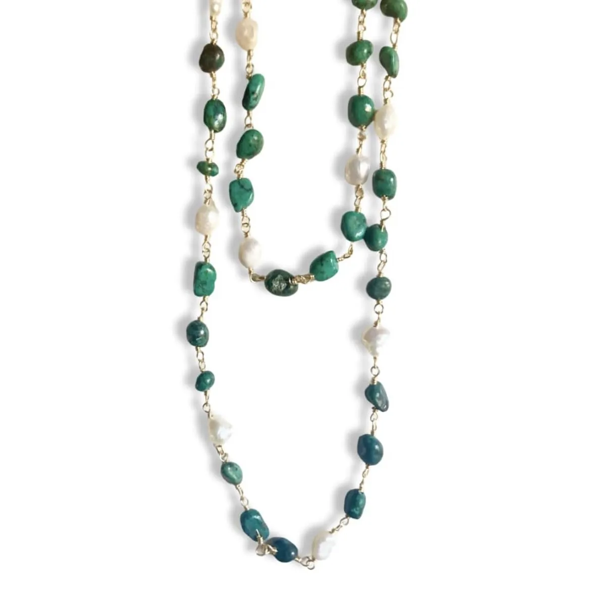 Collana in Pietre Dure e Perle di Fiume (Verde)