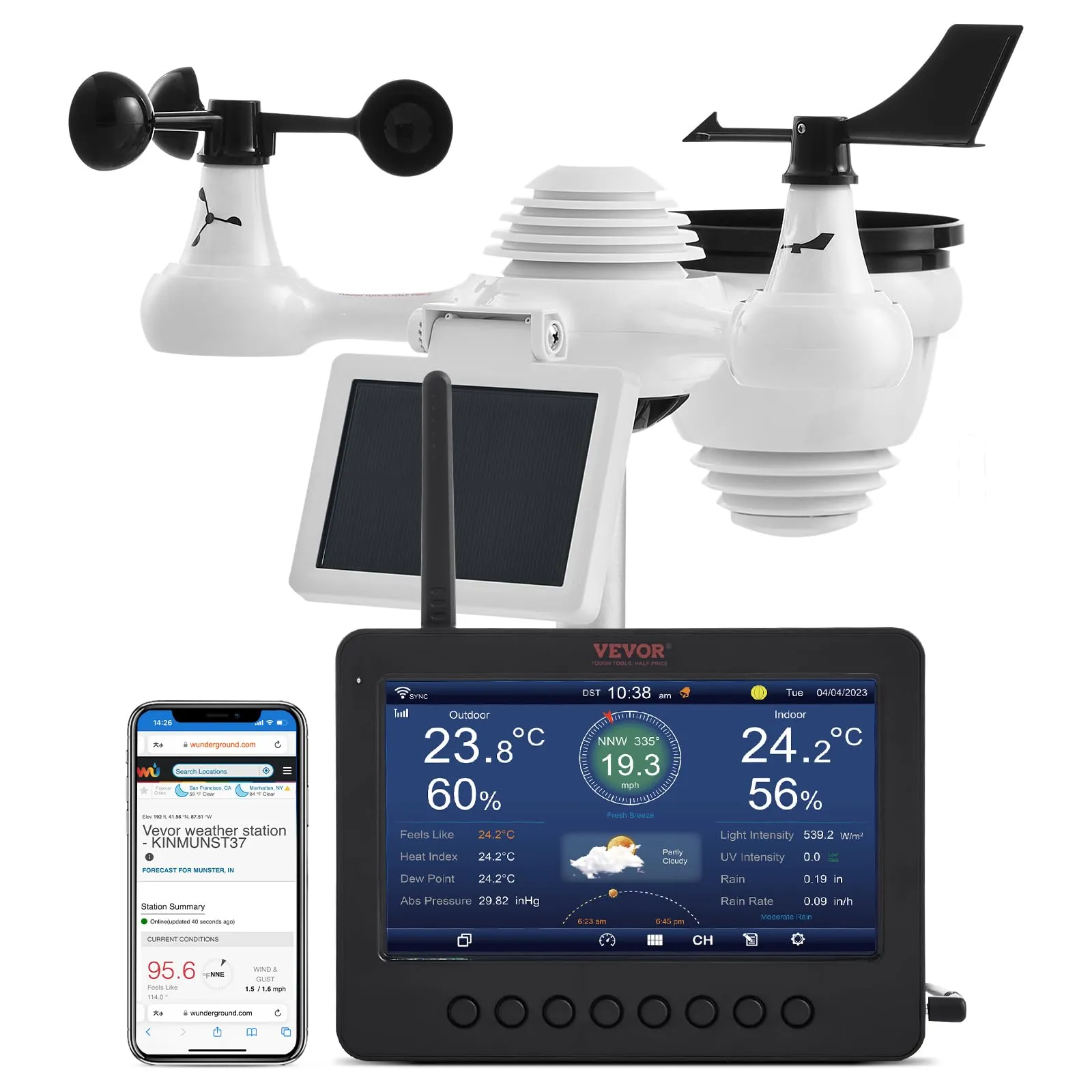 Stazione Meteorologica Wireless 7 in 1 VEVOR con Wi-Fi e Sensore Solare